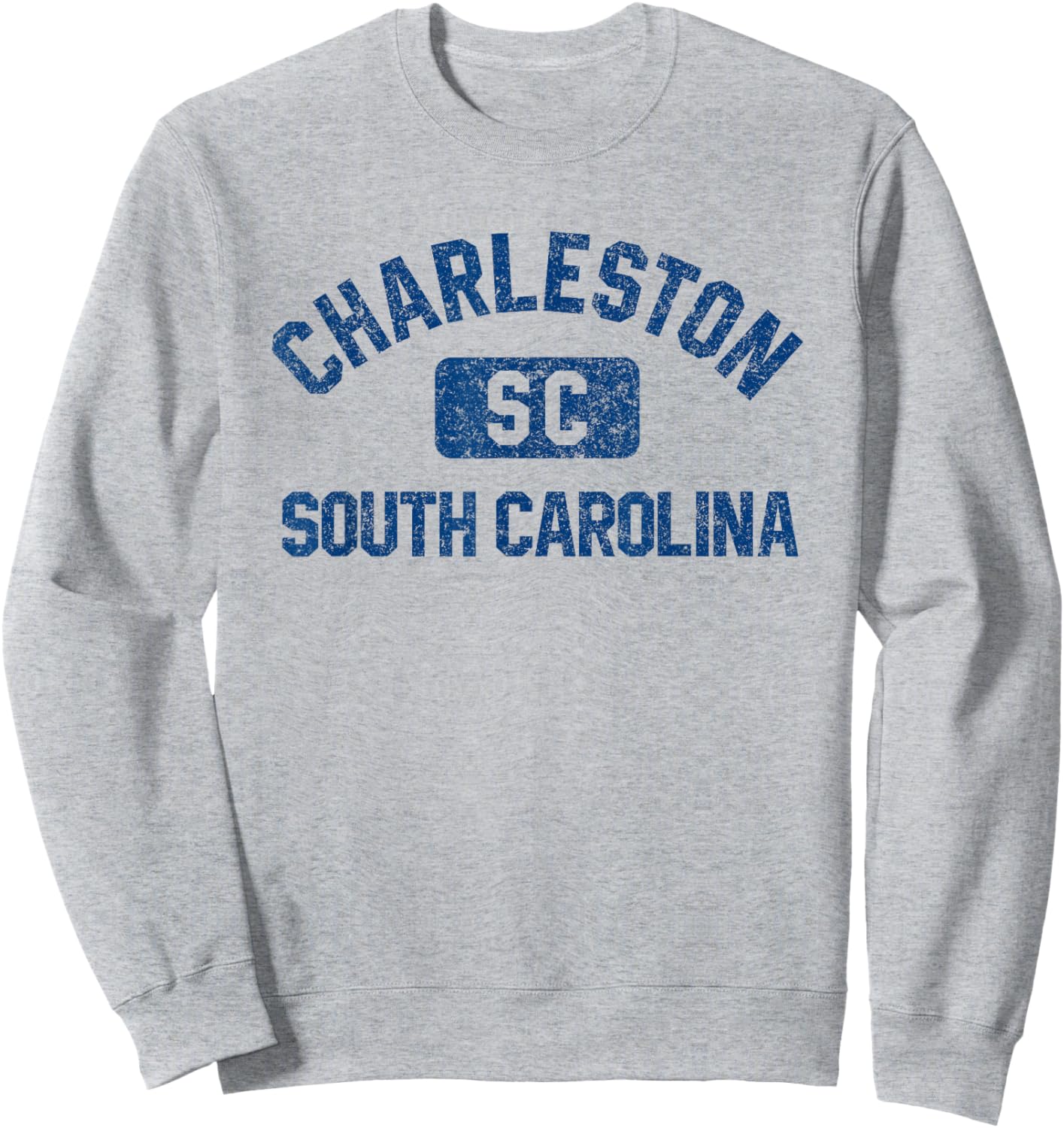 Charleston SC Gym Style Distressed Dark Blue Print Sweatshirt - Sweatshirt | Ash