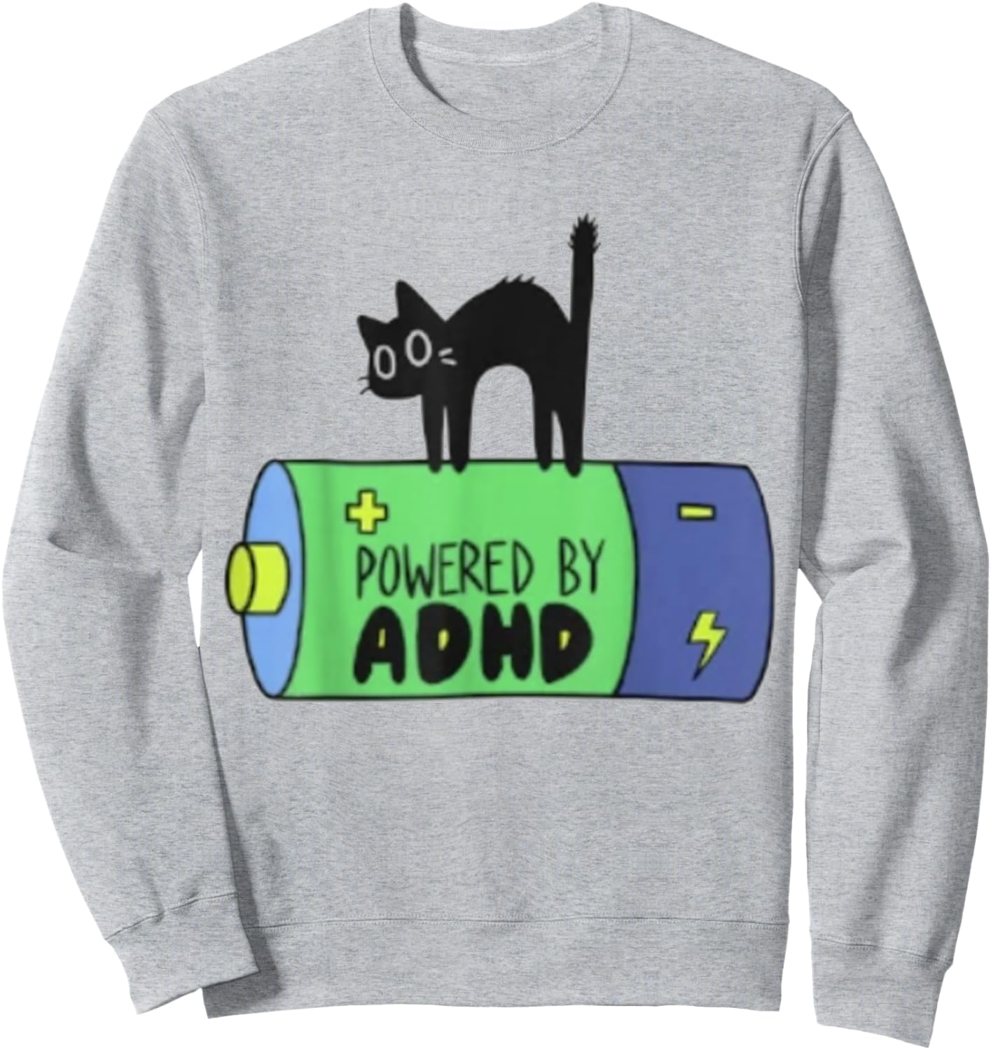 Powered By ADHD Cat Funny Sweatshirt - Sweatshirt | Ash