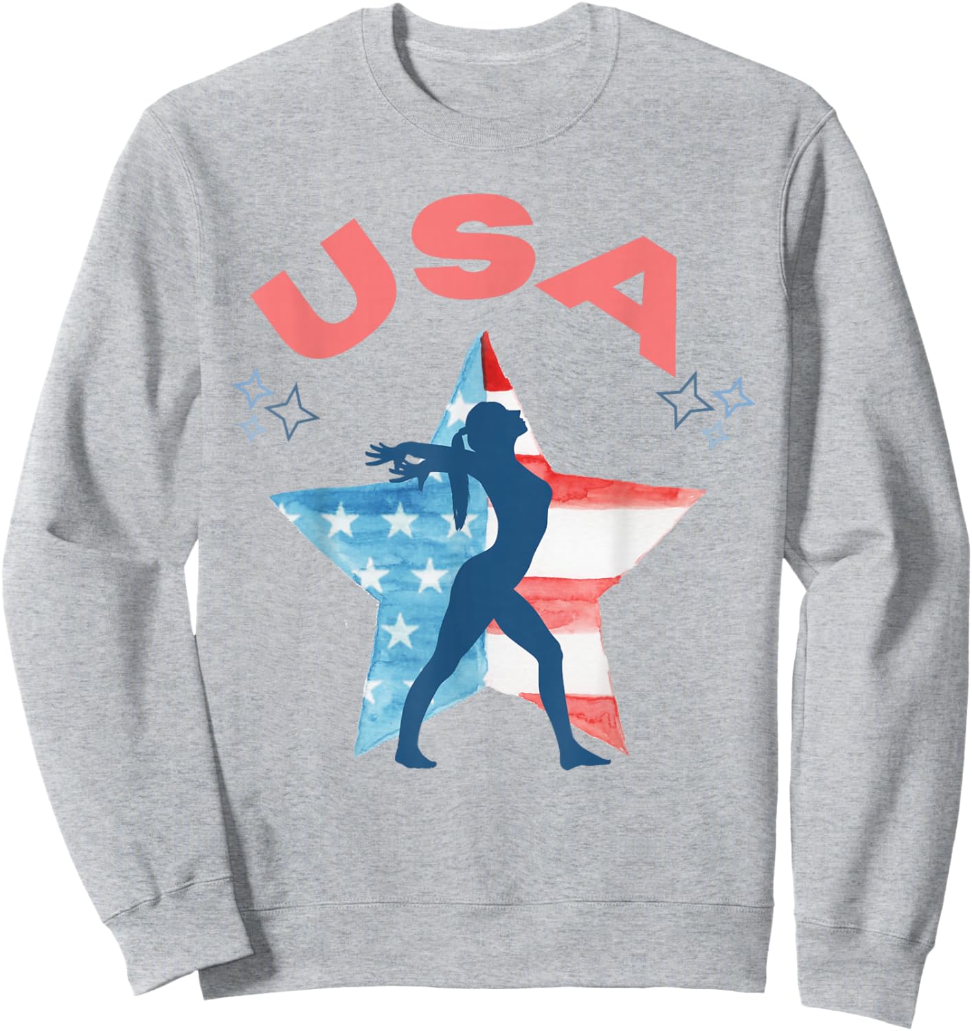 Girls Gymnastics American Flag Star Patriotic USA Gymnast Sweatshirt - Sweatshirt | Ash
