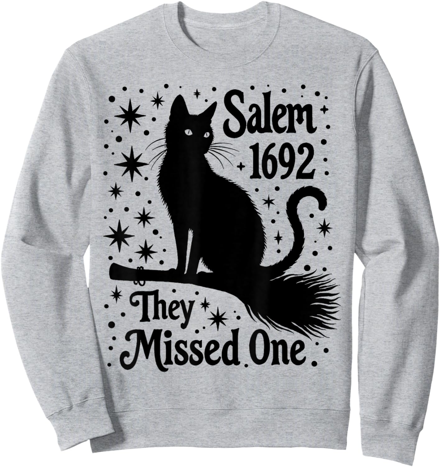 salem They missed one black Mystic Cat on broomstick moon Sweatshirt - Sweatshirt | Ash