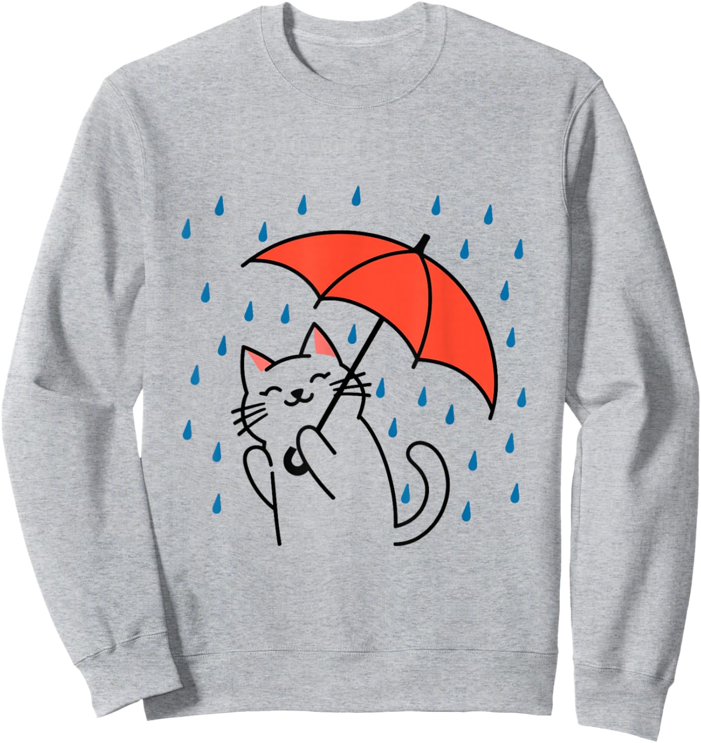 Raining Cat Under Umbrella Autumn Cat Sweatshirt - Sweatshirt | Ash