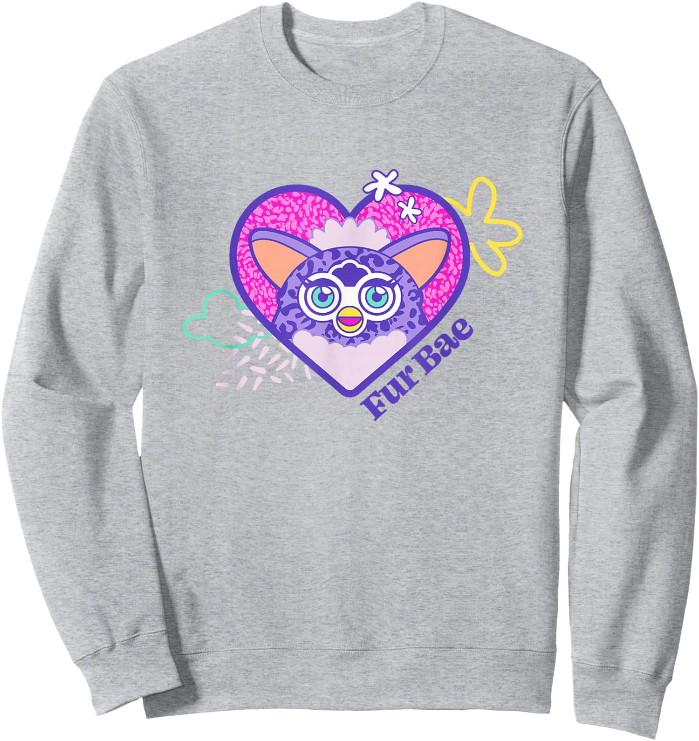 Furby Cute Colorful Fur Bae Heart Shape Big Chest Frame Sweatshirt - Sweatshirt | Ash