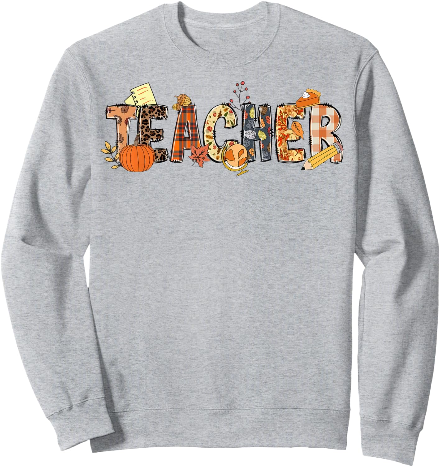 Leopard Teacher Fall Leaves Autumn Thanksgiving Sweatshirt - Sweatshirt | Ash