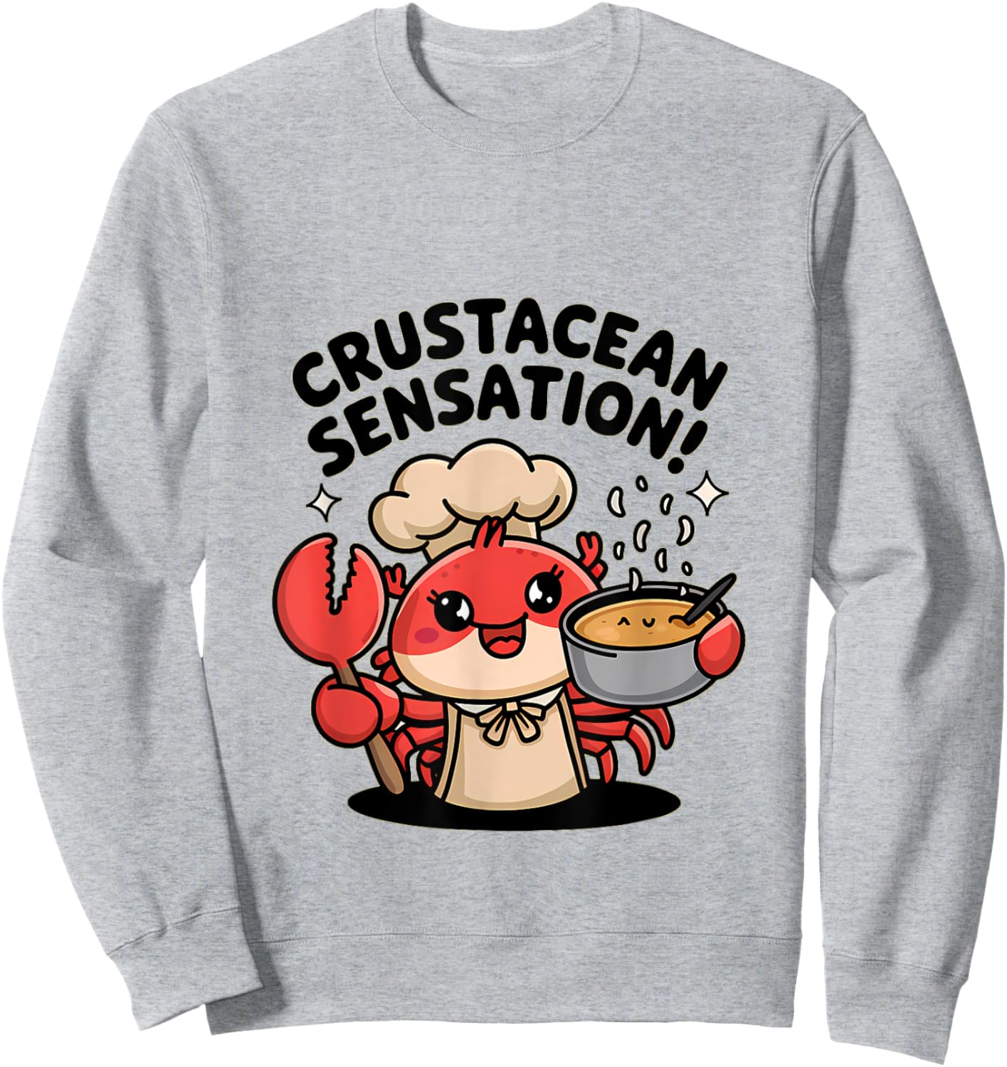 Crustacean Sensation! Chef Crab Kawaii Design Sweatshirt - Sweatshirt | Ash