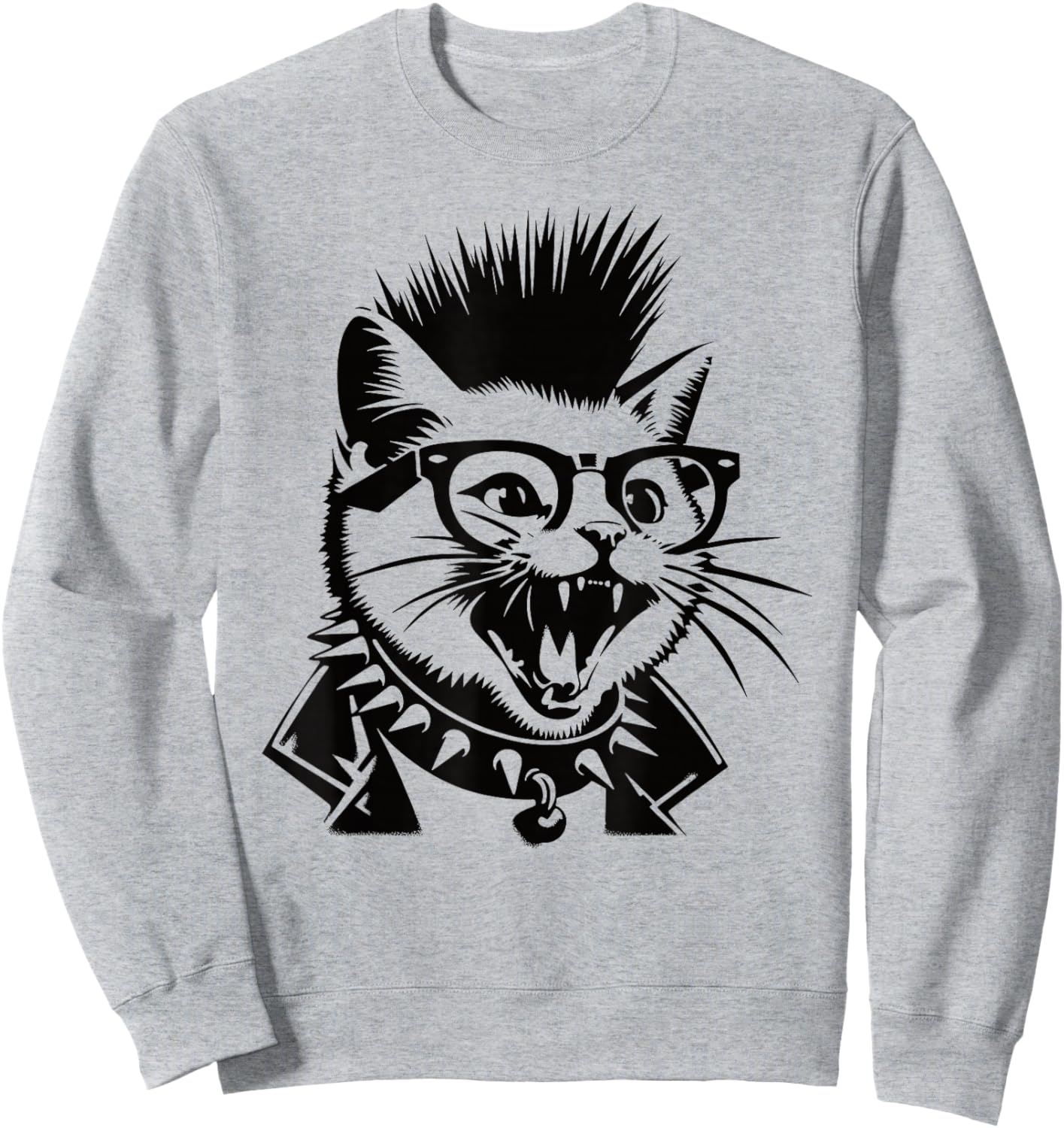 Punk Rock Cat Mohawk Glasses Cat Owner Punk Music Lover Men Women Sweatshirt - Sweatshirt | Ash