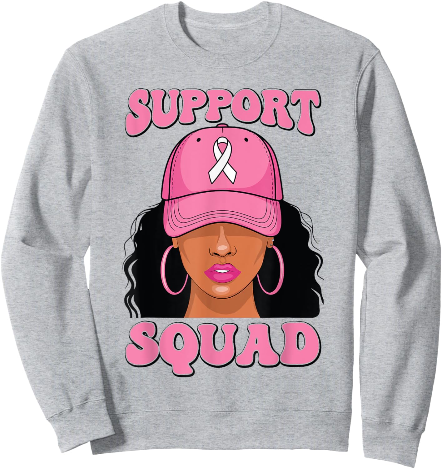 Black Woman Support Squad Breast Cancer Awareness Sweatshirt - Sweatshirt | Ash