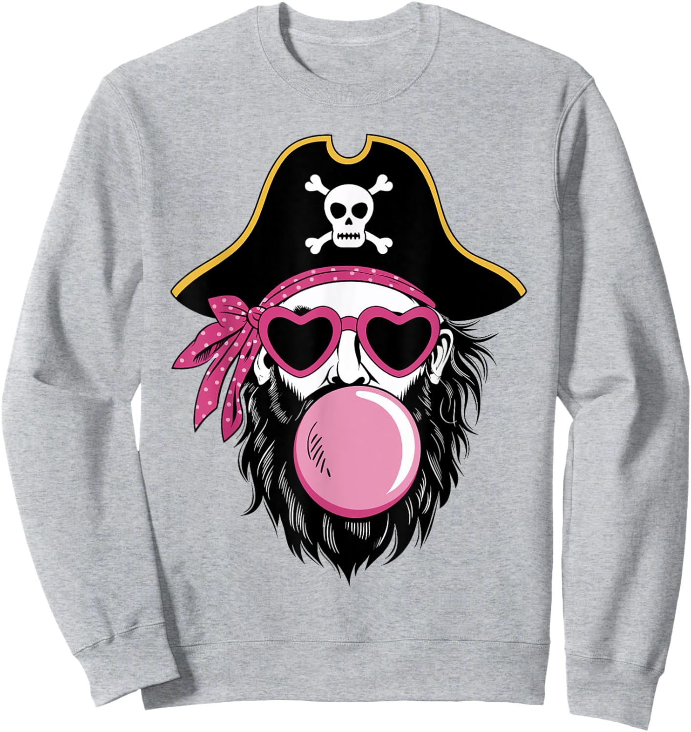 Pirate Blowing Bubble Preppy Pink Mascot Halloween Women Sweatshirt - Sweatshirt | Ash