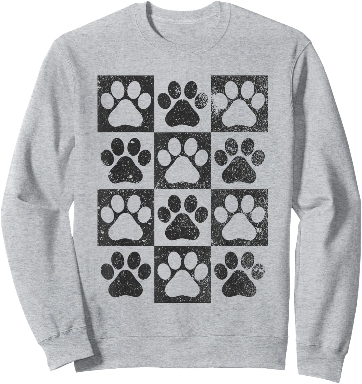 Retro Checkerboard Checkered Dog Paw Puppy Lover Sweatshirt - Sweatshirt | Ash