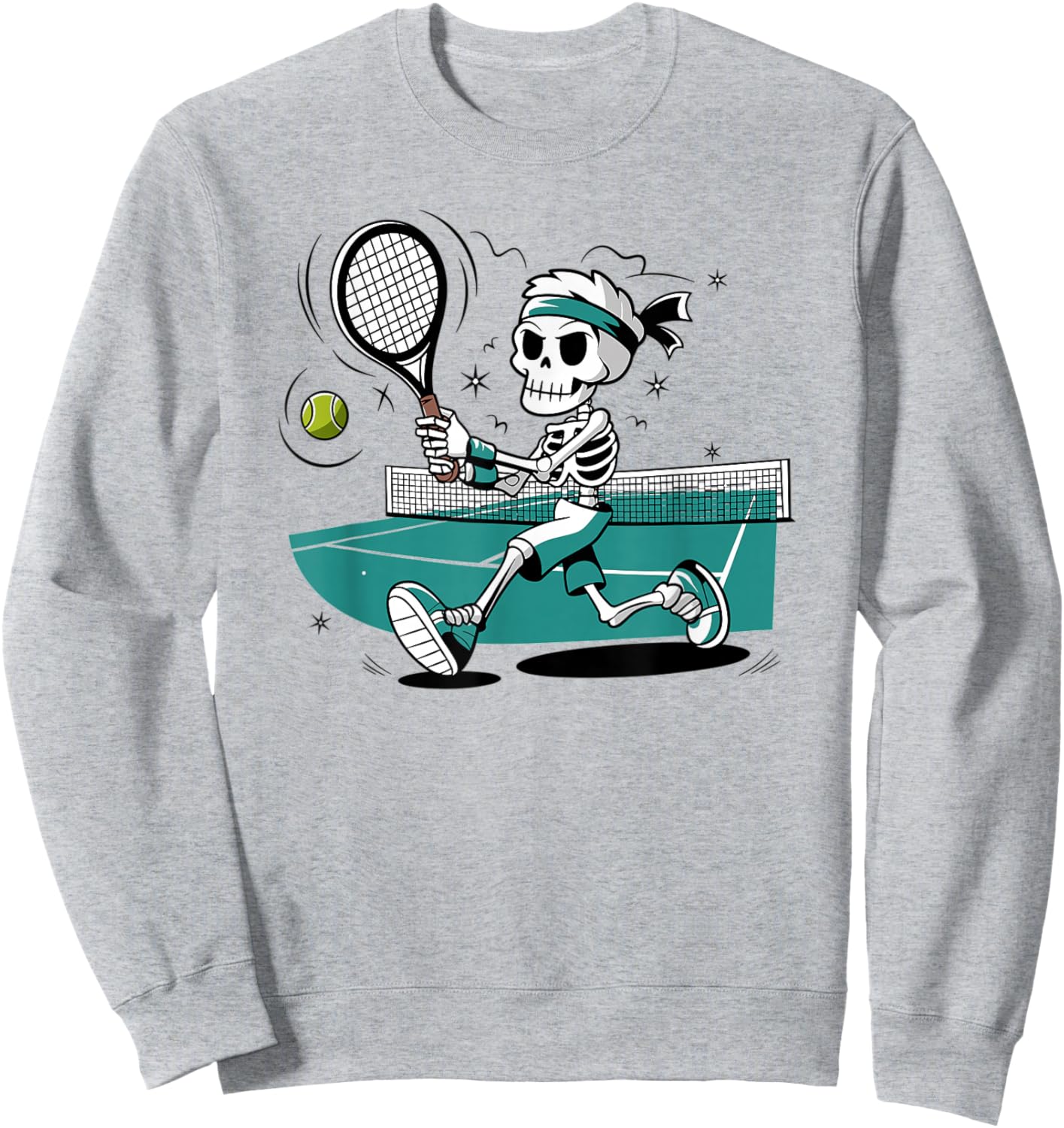 Skeleton Playing Tennis With Racket Illustration Sweatshirt - Sweatshirt | Ash