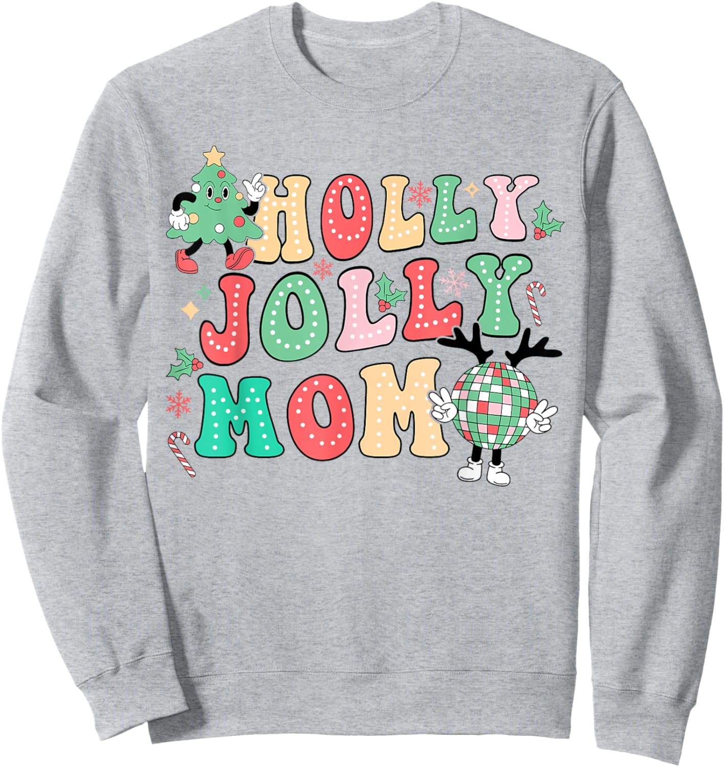 Groovy Holly Xmas Jolly Mom Christmas Vibes Matching Family Sweatshirt - Sweatshirt | Ash