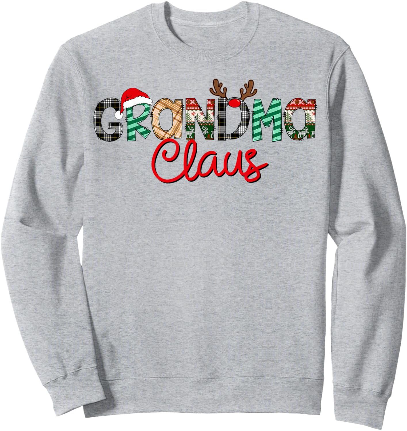 Retro Grandma Claus Reindeer Christmas Matching Family Xmas Sweatshirt - Sweatshirt | Ash