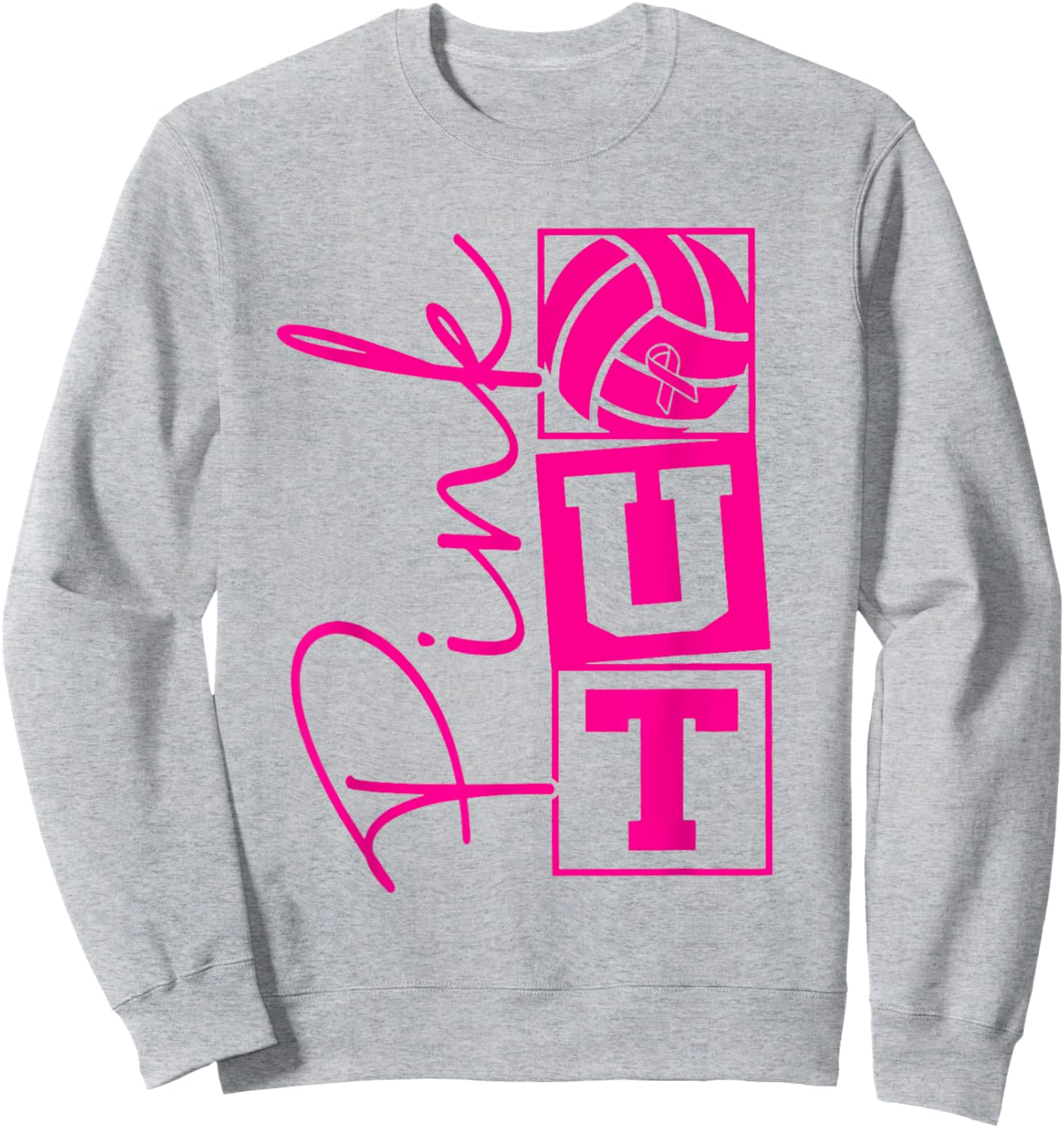 Volleyball Pink Out Breast Cancer Awareness Pink Ribbon Sweatshirt - Sweatshirt | Ash