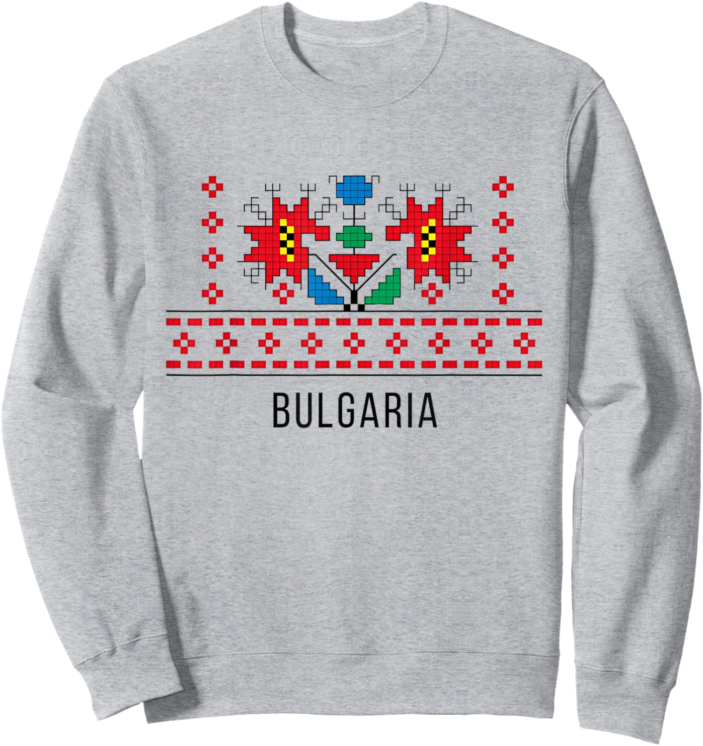 Traditional Bulgarian Shevitsa Motif Design Sweatshirt - Sweatshirt | Ash