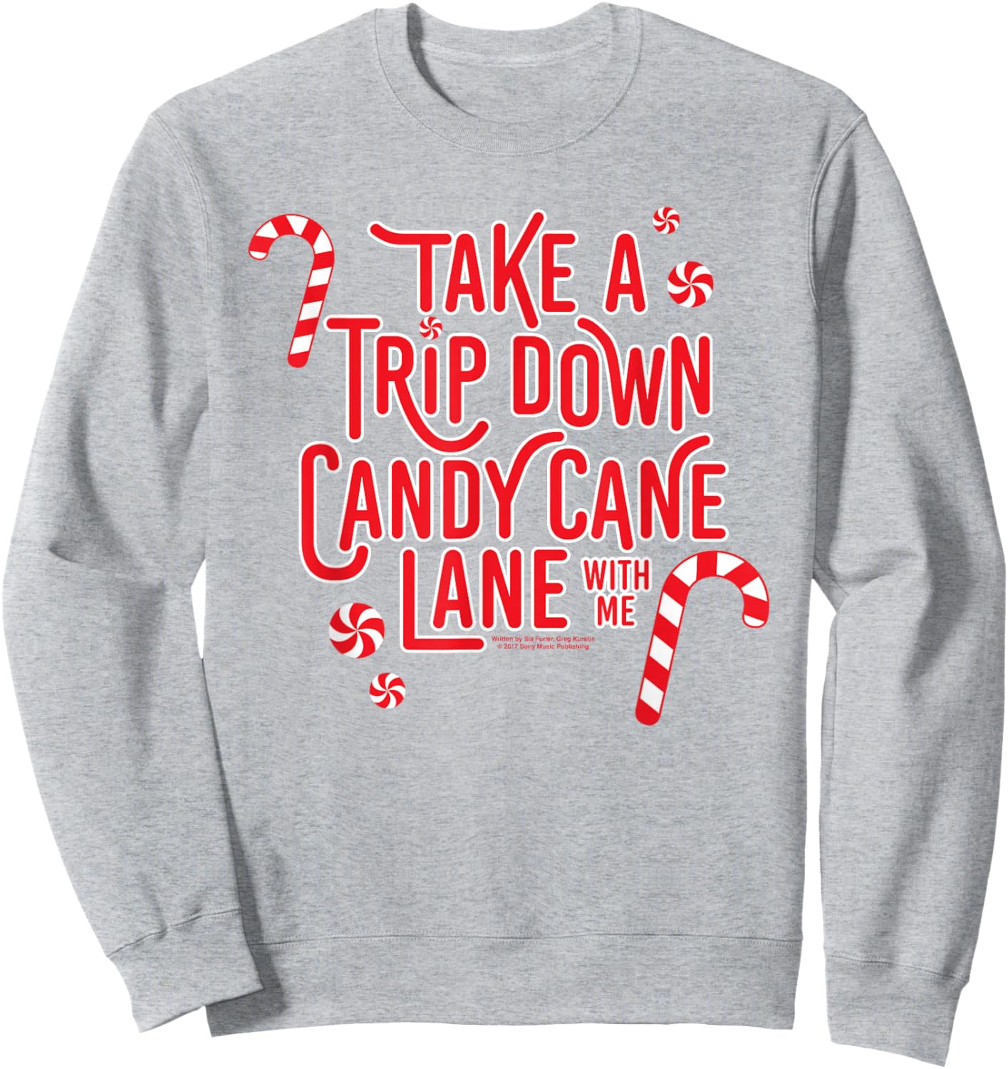 The Lyricist -Child Christmas - Candy Cane Lane Sia Lyrics - White - Small - Short Sleeve Sweatshirt - Sweatshirt | Ash