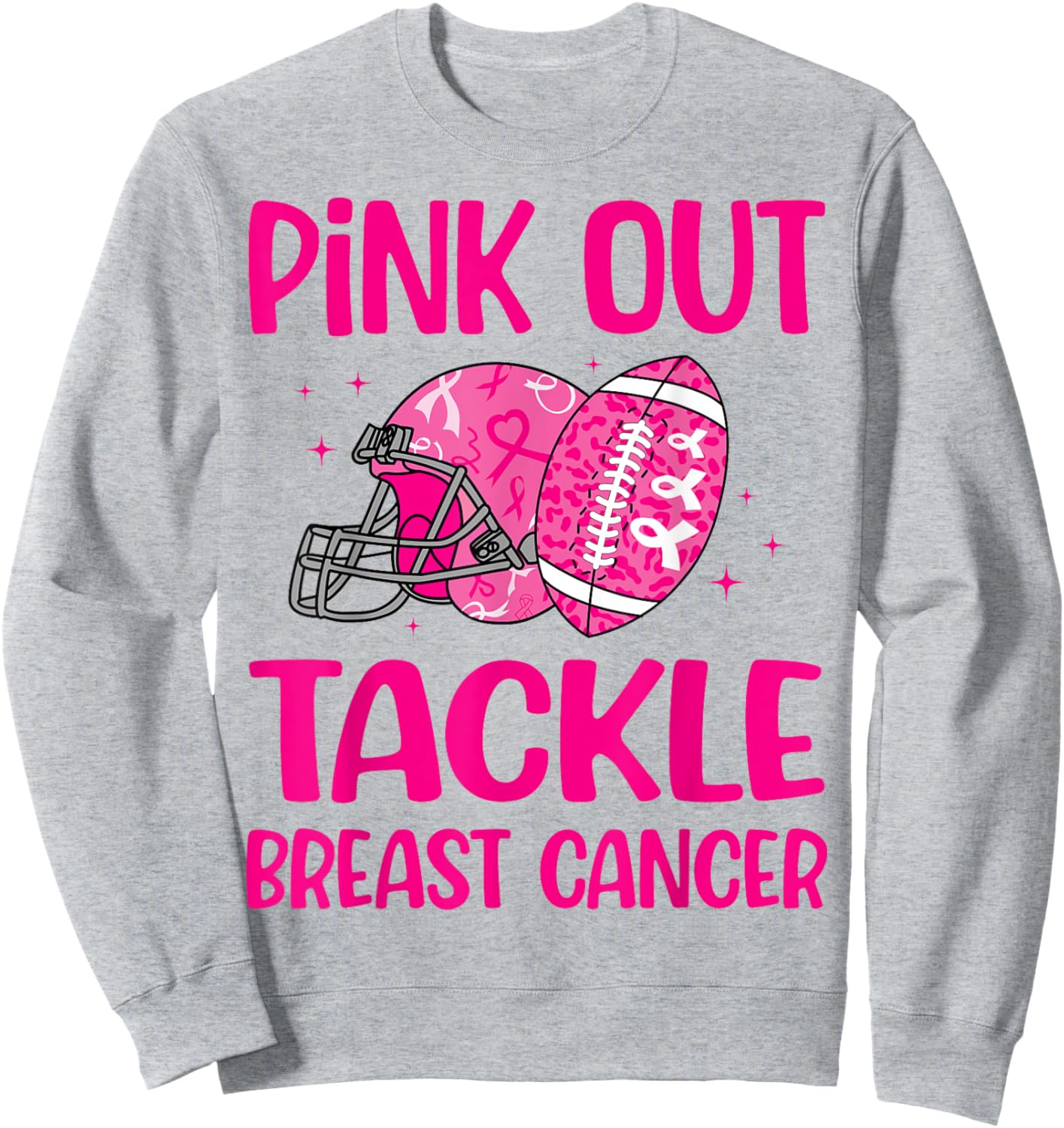 American Football Pink Out Tackle Breast Cancer Awareness Sweatshirt - Sweatshirt | Ash