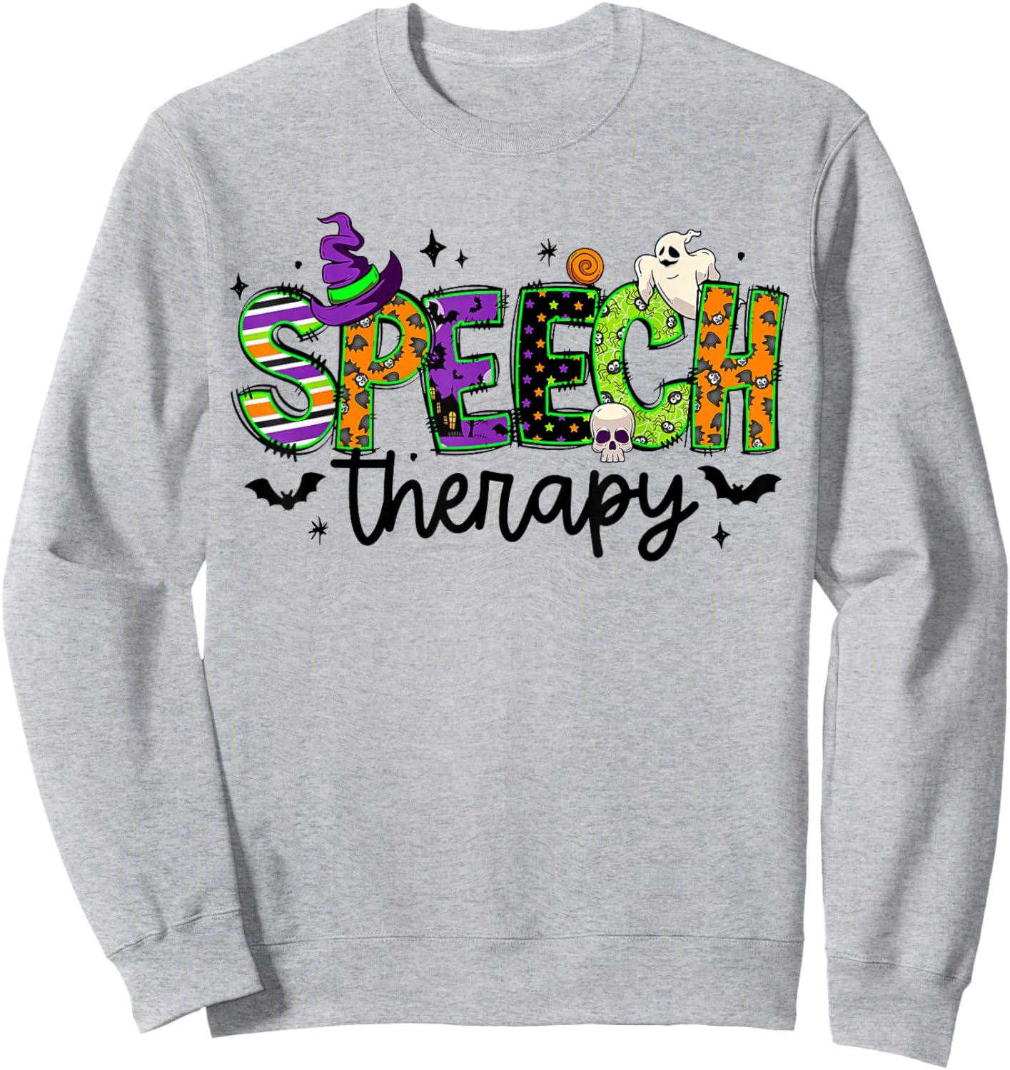 Halloween Speech Therapy Groovy Speech Language Pathologist Sweatshirt - Sweatshirt | Ash