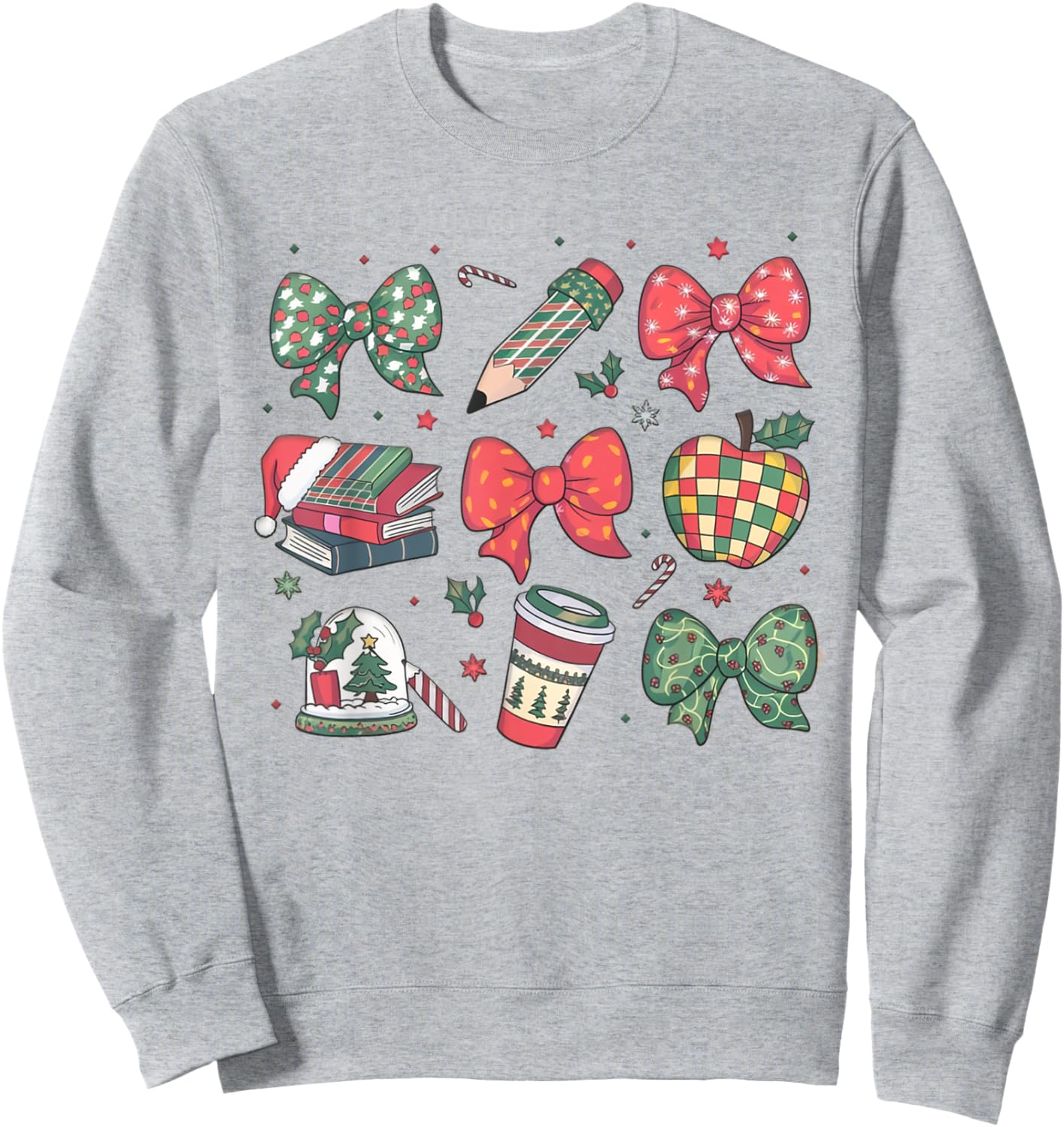 Coquette Bow Teacher Christmas Elementary School Xmas Winter Sweatshirt - Sweatshirt | Ash