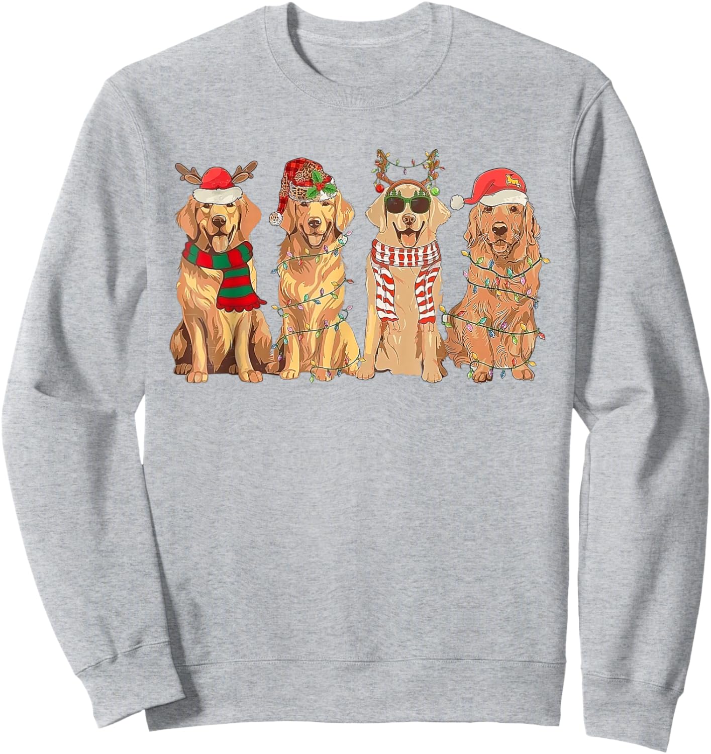Retro Golden Retriever Santa Christmas Light Sweatshirt - Sweatshirt | Ash
