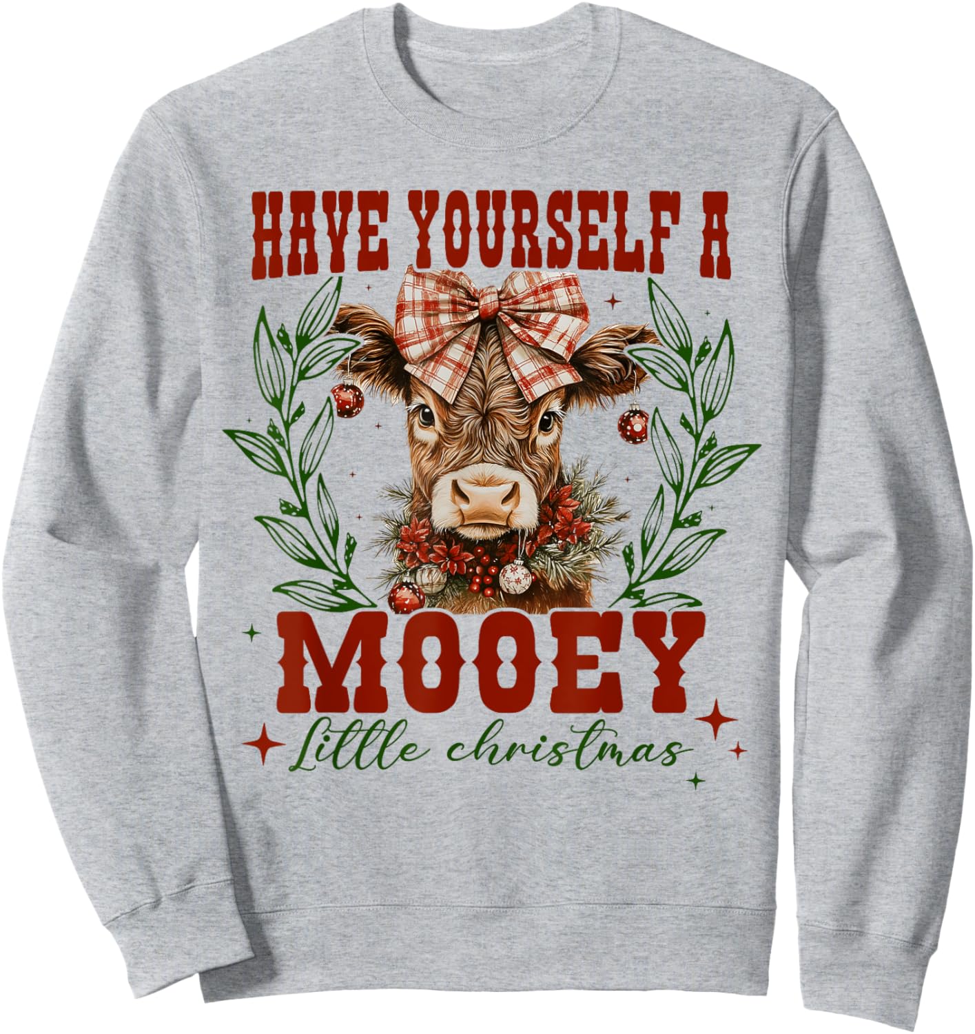 Have Yourself A Mooey Little Christmas Highland Cow Western Sweatshirt - Sweatshirt | Ash