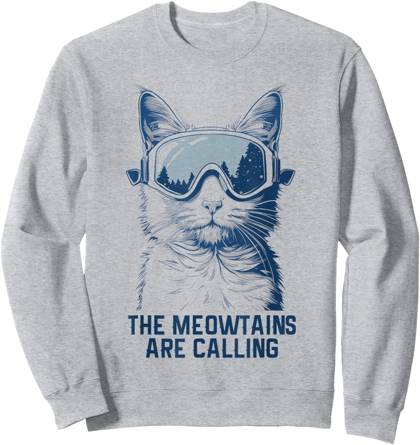 Ski Snowboard Cat Funny The Meowtains Are Calling Skiing Sweatshirt - Sweatshirt | Ash