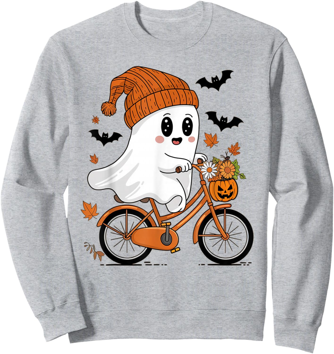 Cute Halloween Ghost Riding a Bicycle Girls Sweatshirt - Sweatshirt | Ash