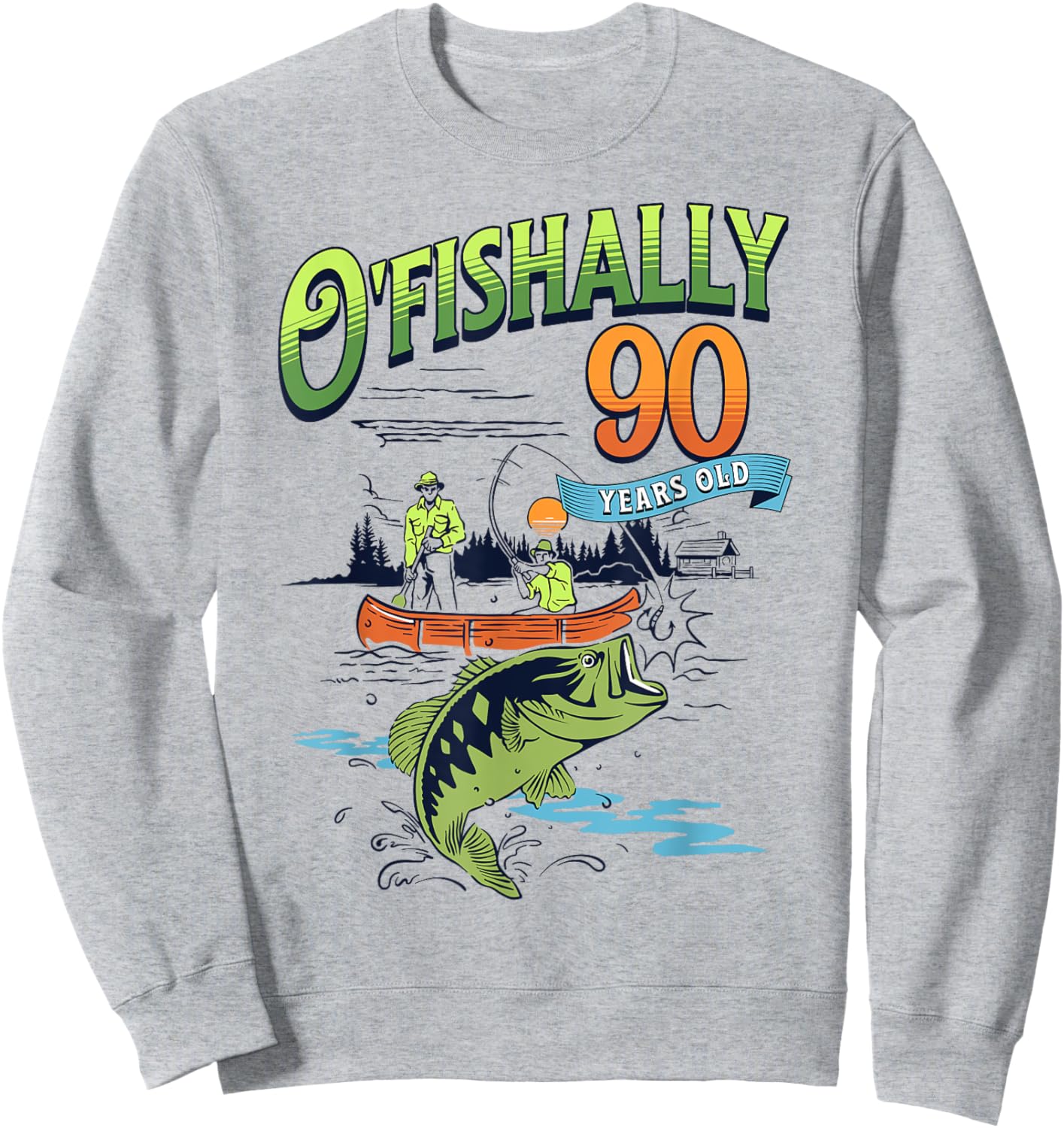 Ofishally 90 Years Old Fishing Theme 90th Birthday Fisherman Sweatshirt - Sweatshirt | Ash