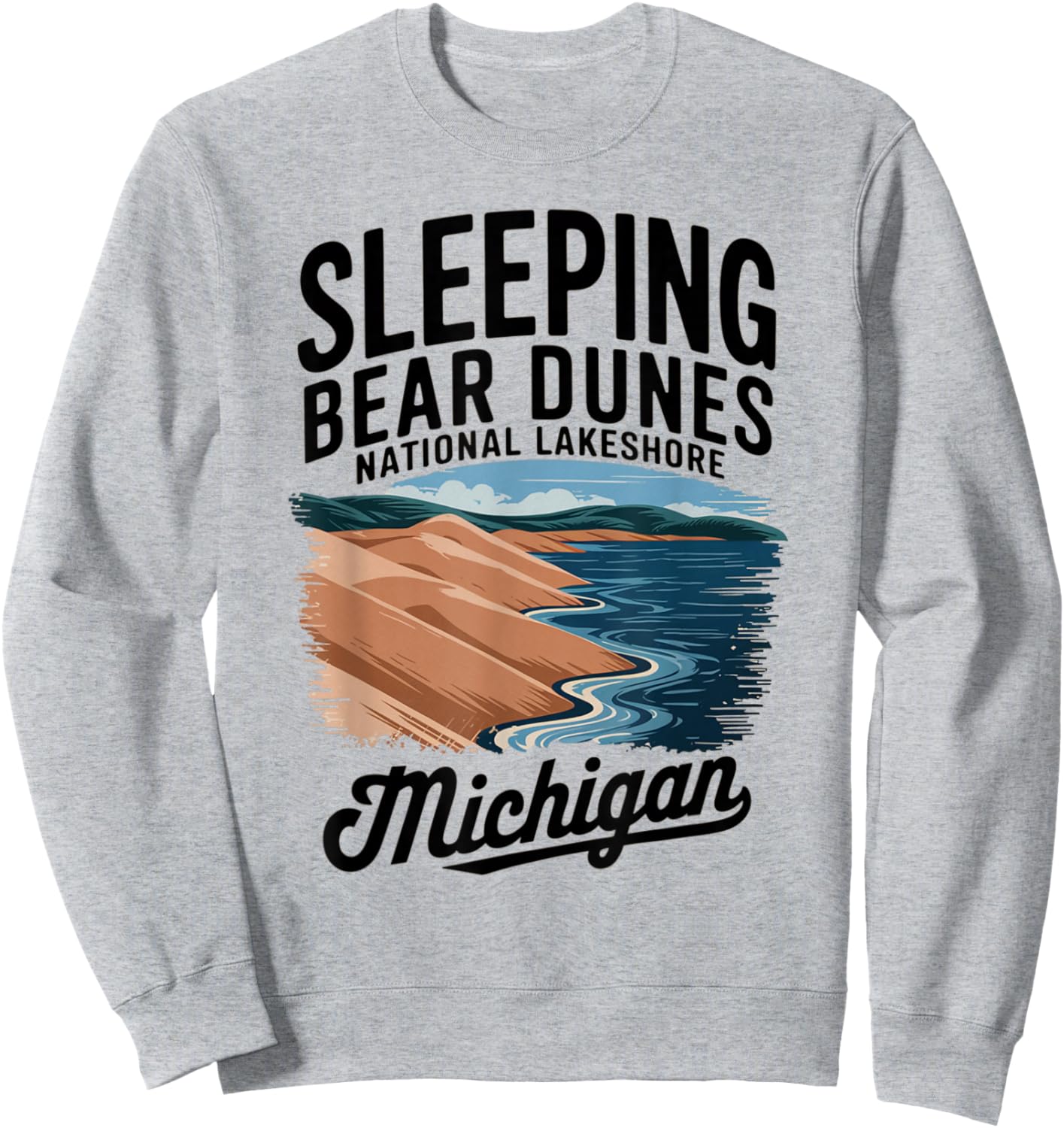 Explore Michigan's Iconic Sleeping Bear Dunes Sweatshirt - Sweatshirt | Ash