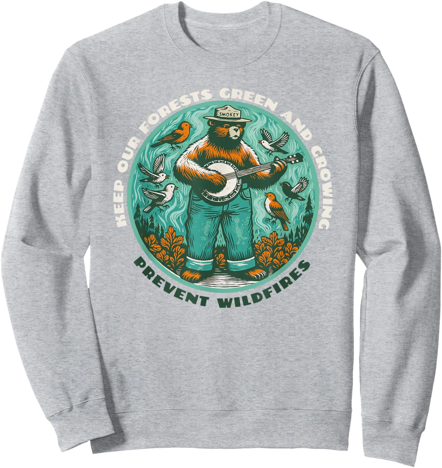Prevent Wildfires Smokey Bear & Banjo Retro Sweatshirt - Sweatshirt | Ash