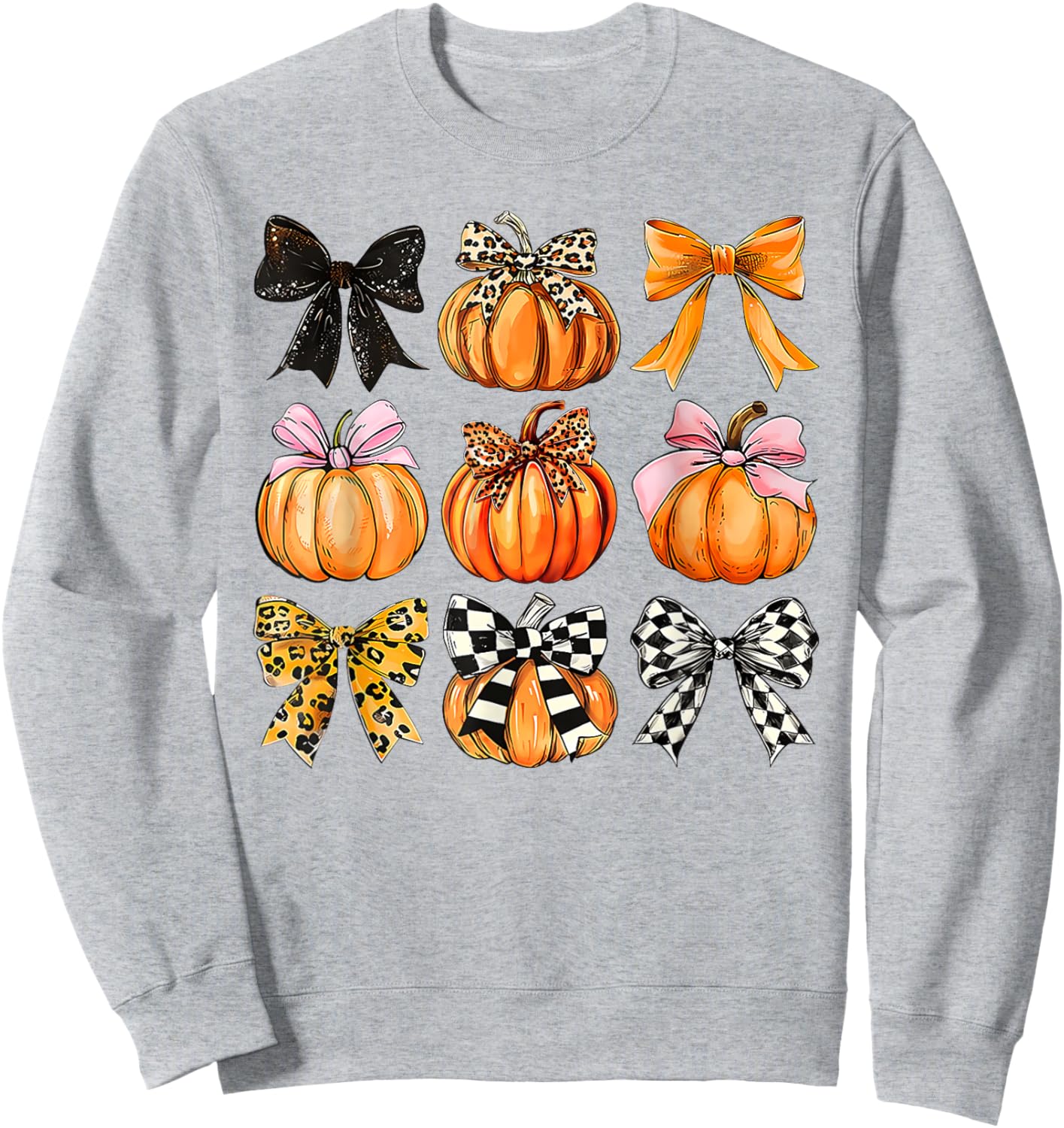 Coquette Bow Pumpkin Season Thanksgiving Autumn Fall Leaves Sweatshirt - Sweatshirt | Ash