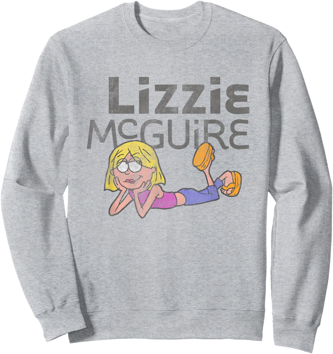 Disney Lizzy McGuire Iconic Toon Distressed Big Chest Logo Sweatshirt - Sweatshirt | Ash
