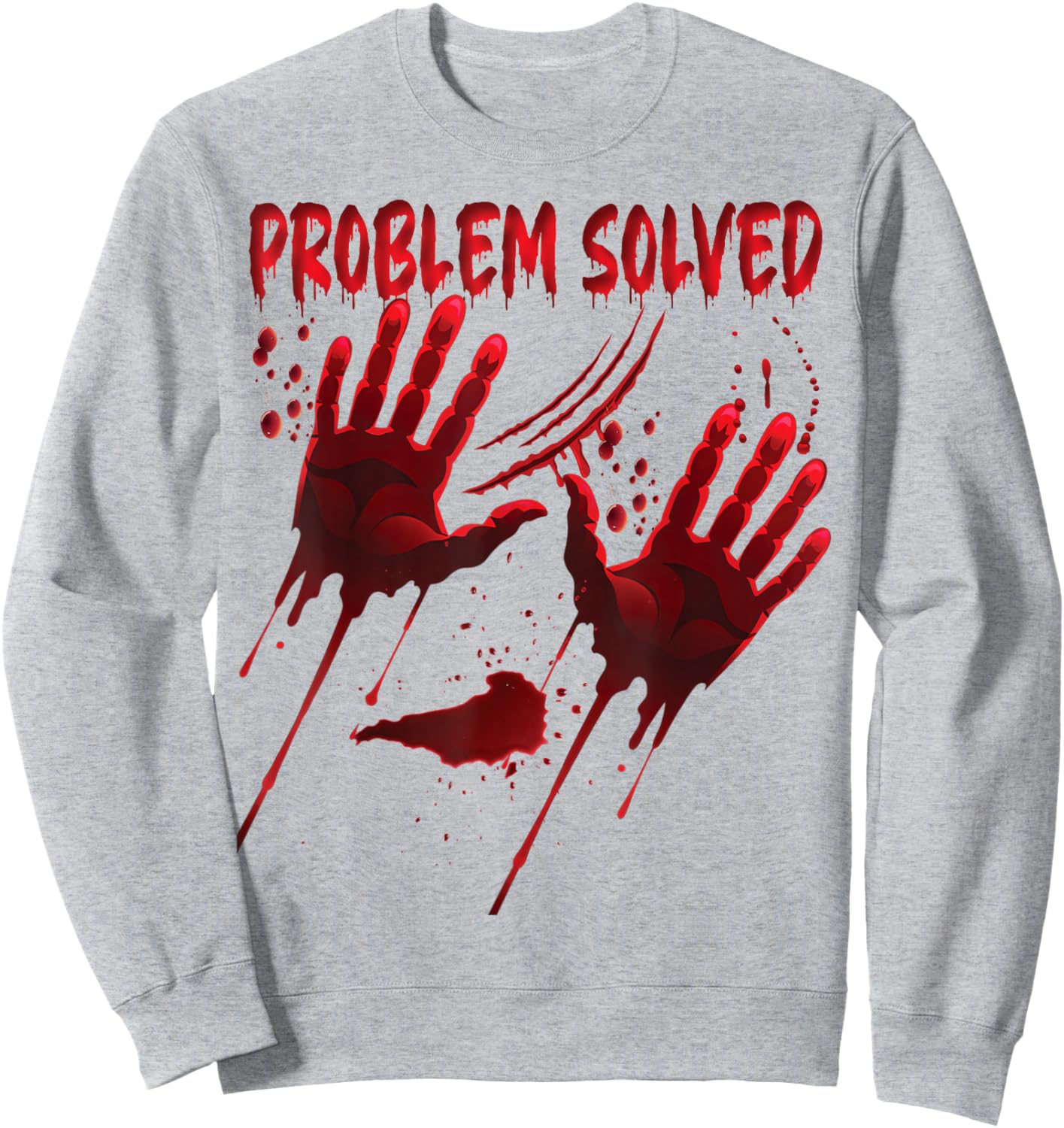 Bloody Hands Costume Men Problem Solved Blood Splatter Sweatshirt - Sweatshirt | Ash