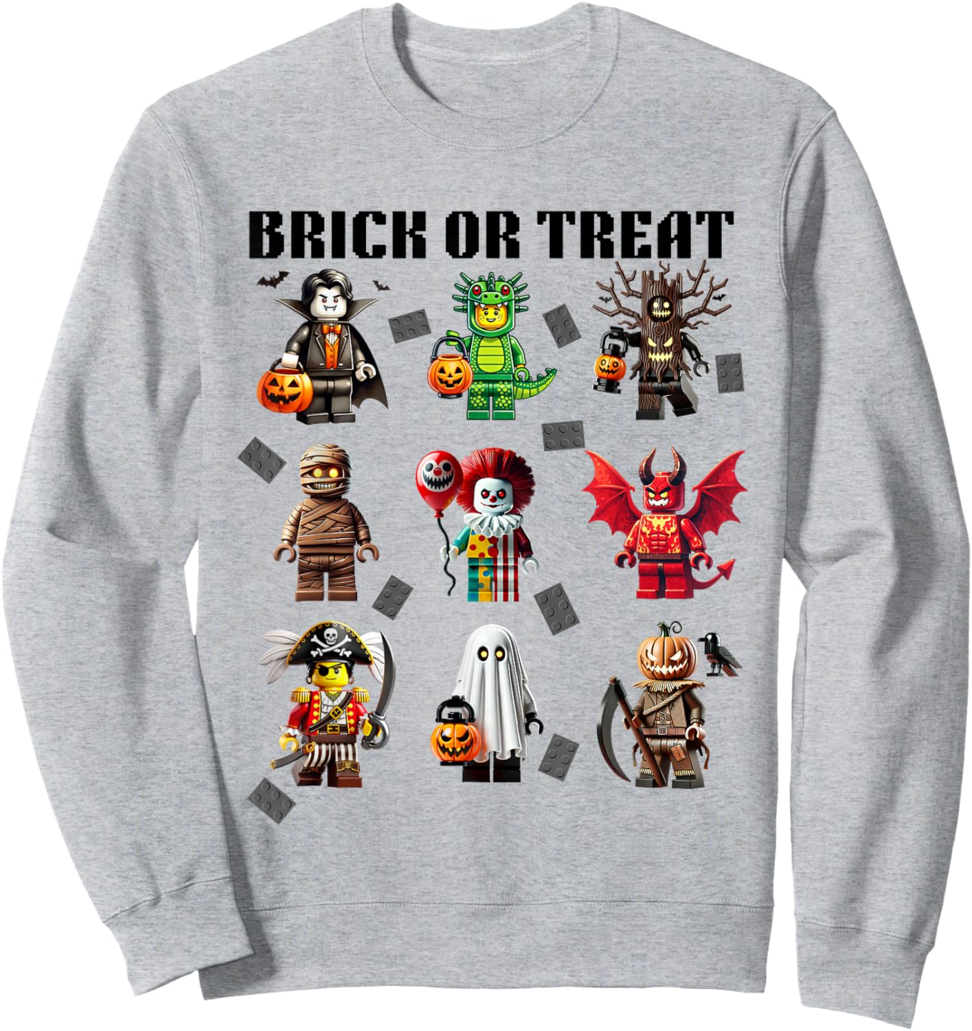 Building Bricks Halloween Brick Or Treat Costume Monsters Sweatshirt - Sweatshirt | Ash