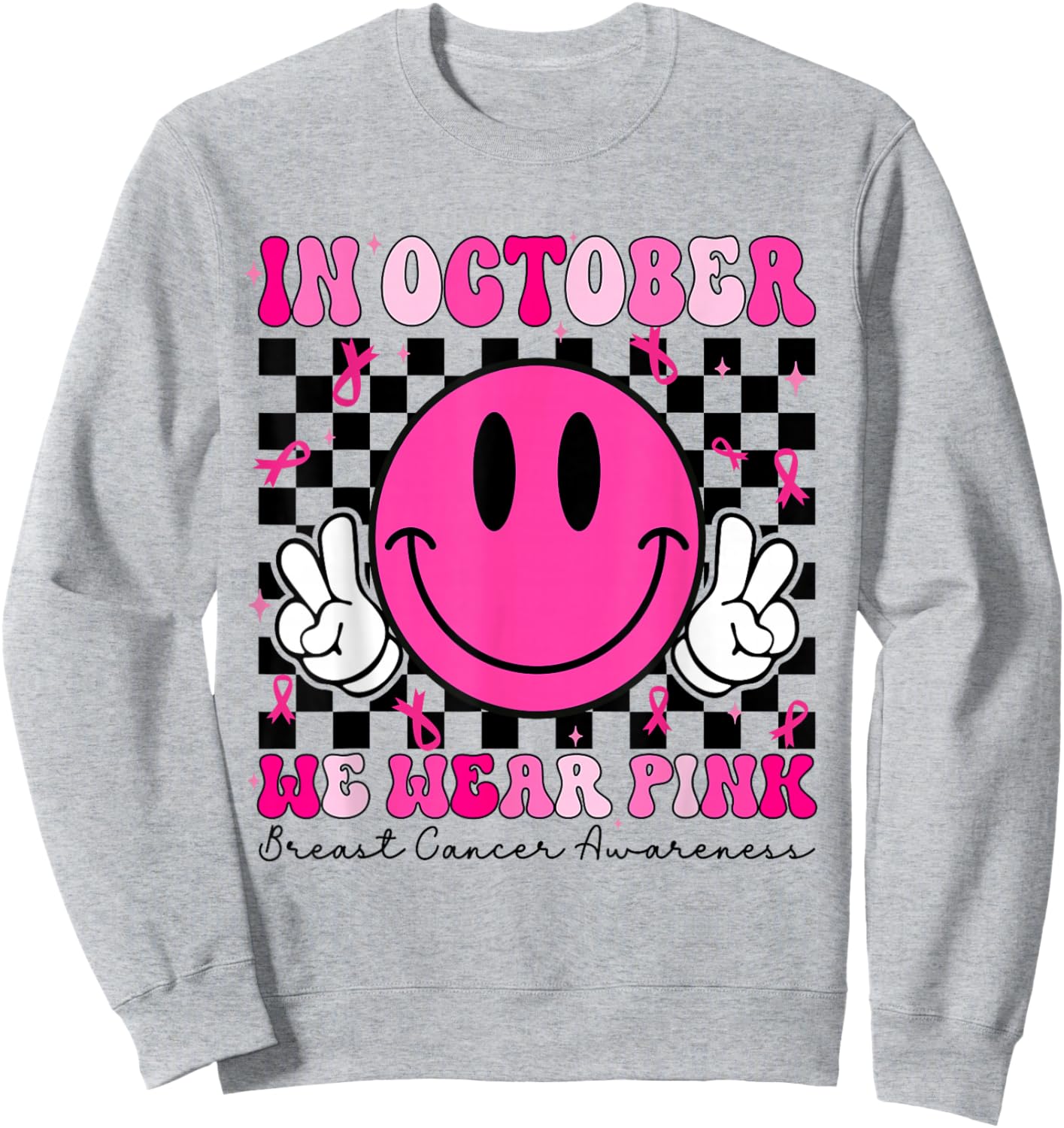 Groovy In October We Wear Pink Breast Cancer Awareness Sweatshirt - Sweatshirt | Ash