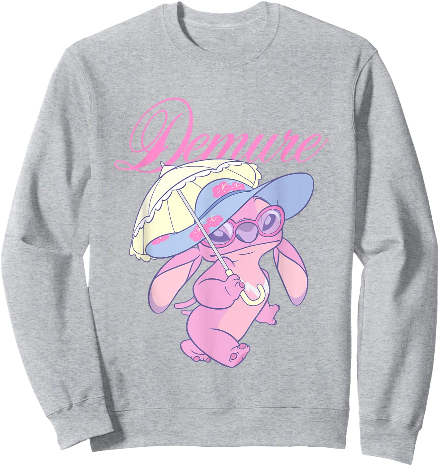 Disney Lilo & Stitch Cute Fancy Angel Demure Big Chest Logo Sweatshirt - Sweatshirt | Ash