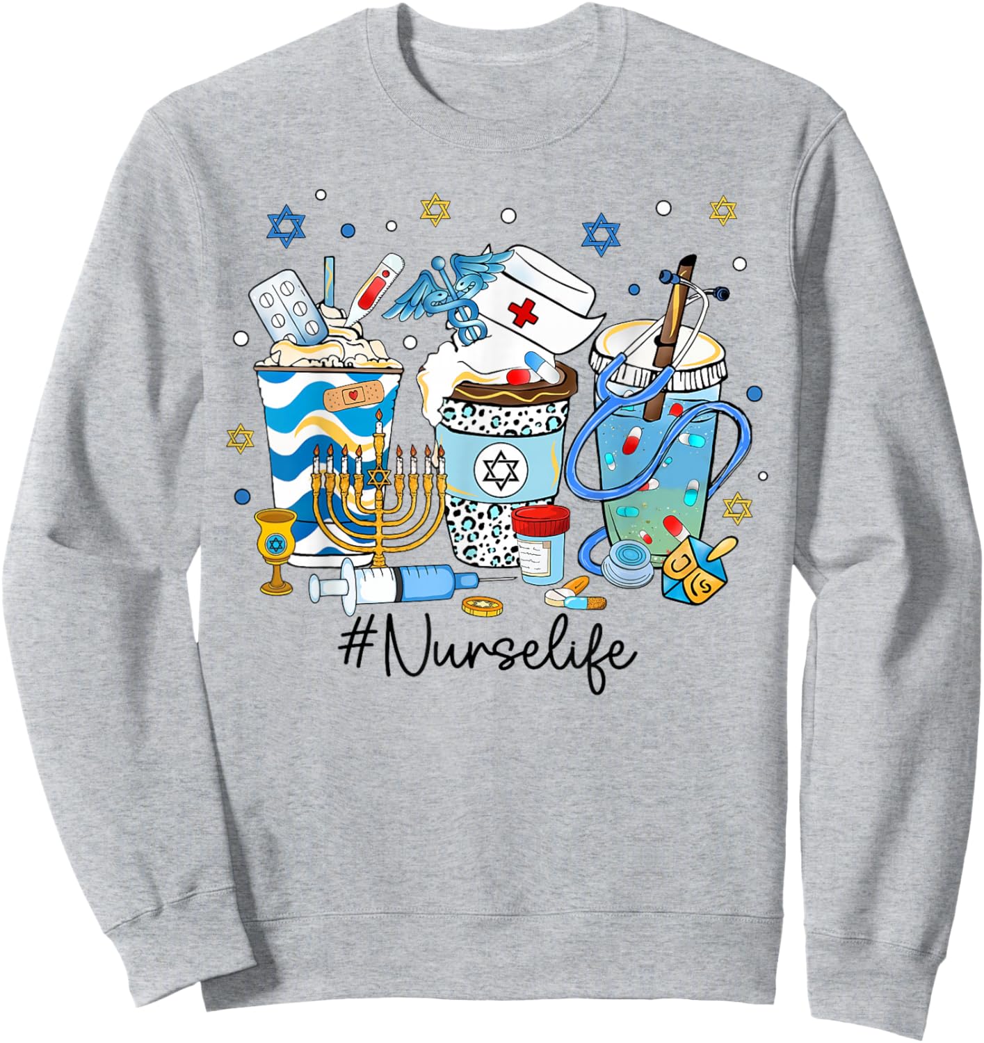 Hanukkah Nurse Life Chanukah Nursing Scrub Jewish RN Women Sweatshirt - Sweatshirt | Ash