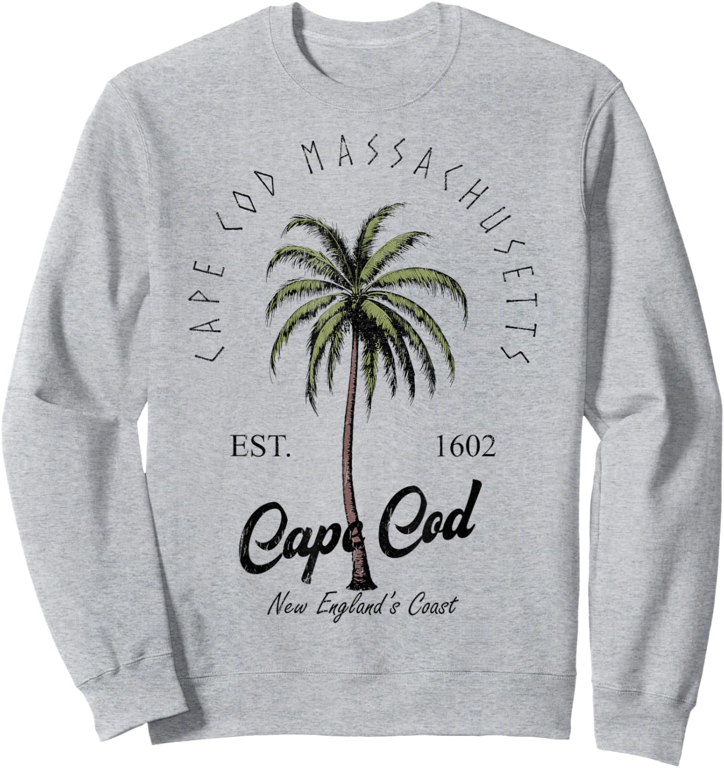Cape Cod Massachusetts Tropical Tree Island Beach Vibes Sweatshirt - Sweatshirt | Ash