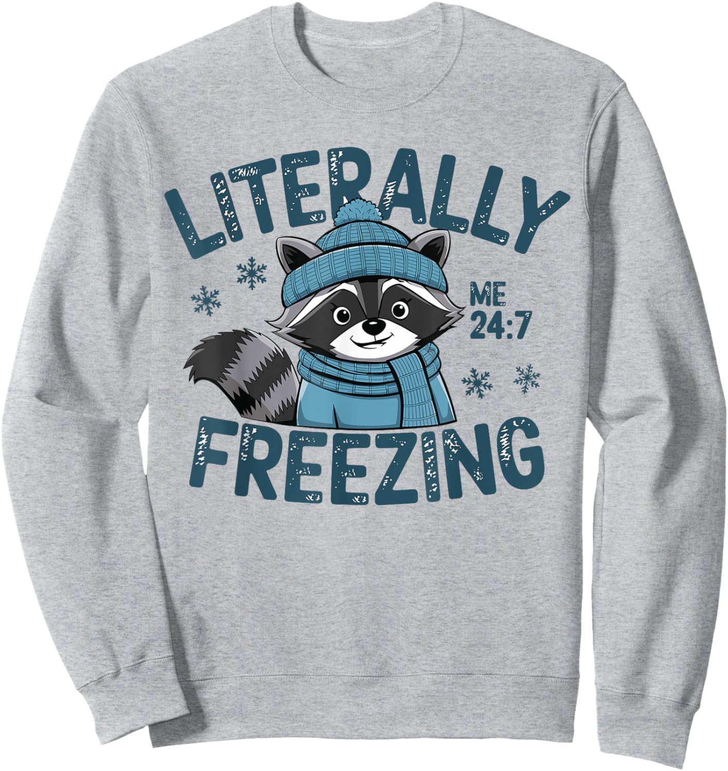 Literally Freezing Winter Funny Cold Raccoon Scarf Retro Sweatshirt - Sweatshirt | Ash
