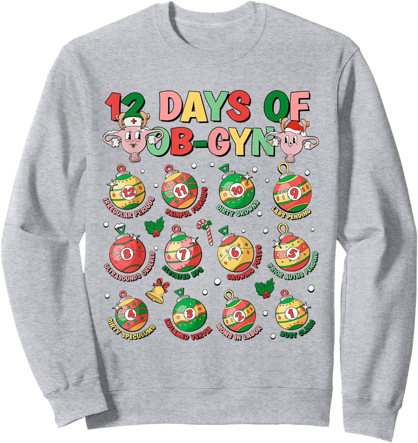 12 Days Of Obgyn Crew Christmas OBGYN Nurse Nursing School Sweatshirt - Sweatshirt | Ash