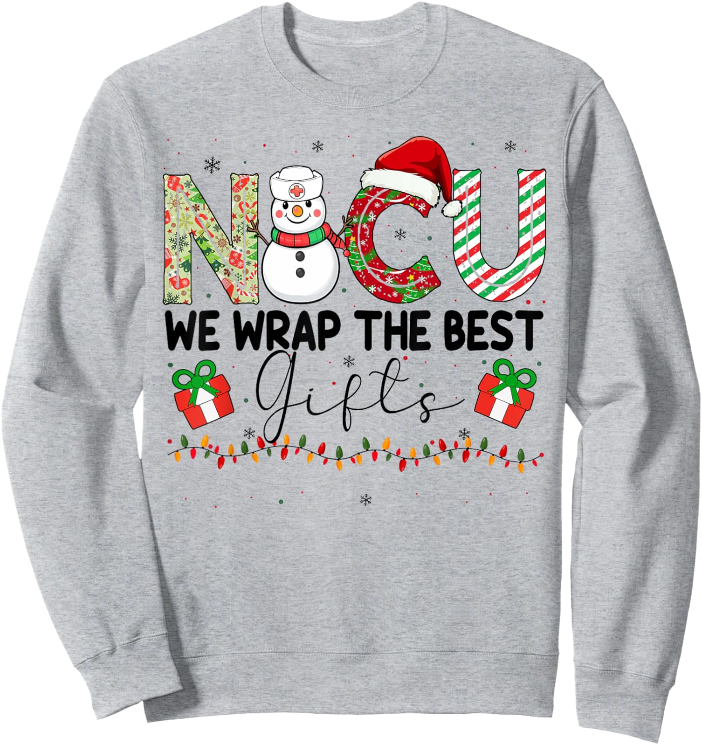 NICU Nurse Christmas Neonatal Intensive Care Unit Ugly Xmas Sweatshirt - Sweatshirt | Ash