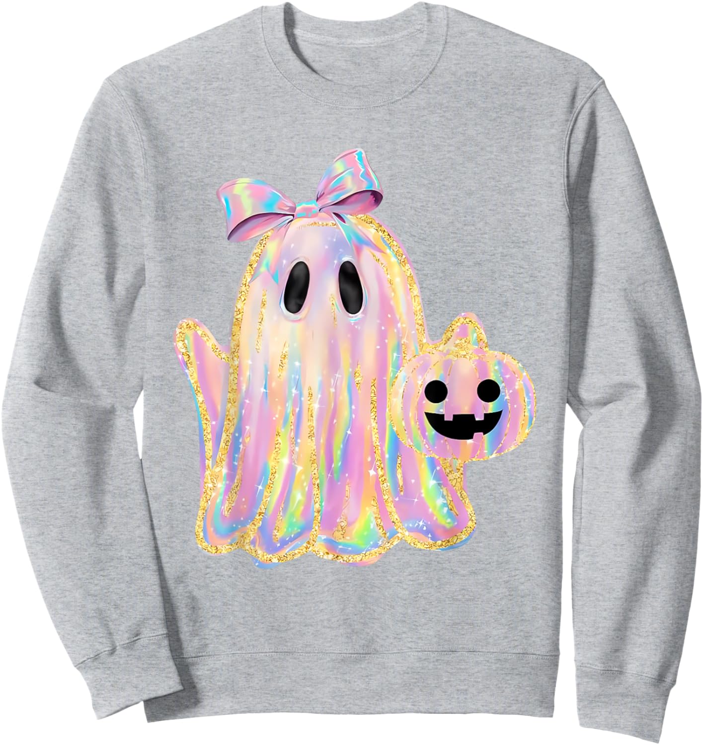 Disco Ghost Pumpkin Halloween Girly Coquette Bow Sweatshirt - Sweatshirt | Ash