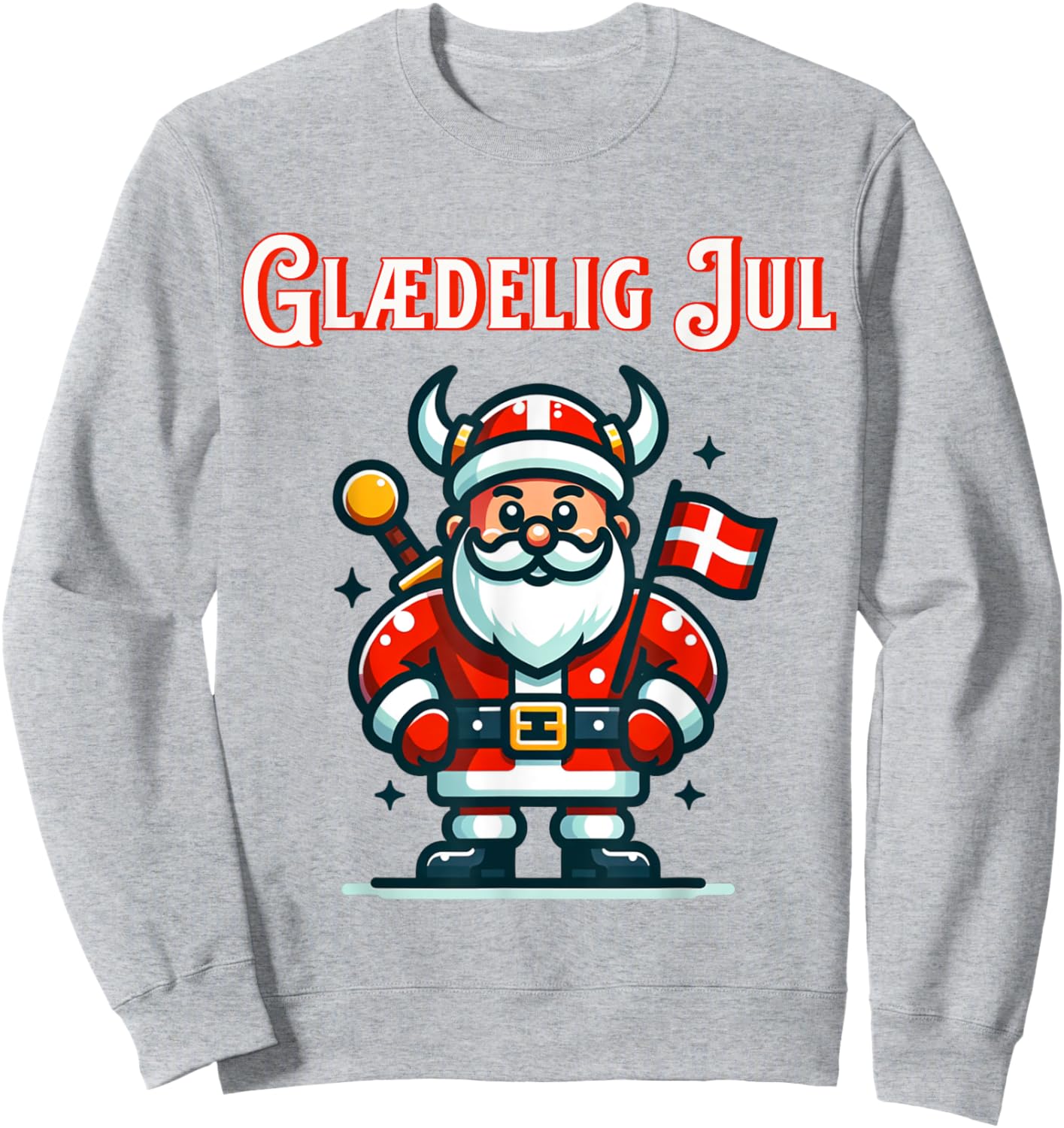 Glædelig Jul Denmark Danish Flag Christmas Viking Santa Sweatshirt - Sweatshirt | Ash