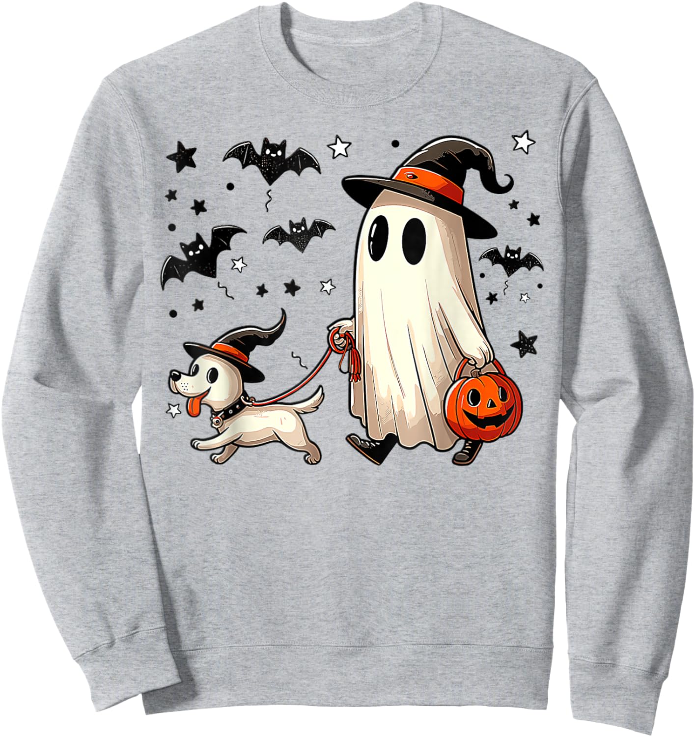 Ghost Walking Dog Spooky Season Halloween Men Women Kids Sweatshirt - Sweatshirt | Ash