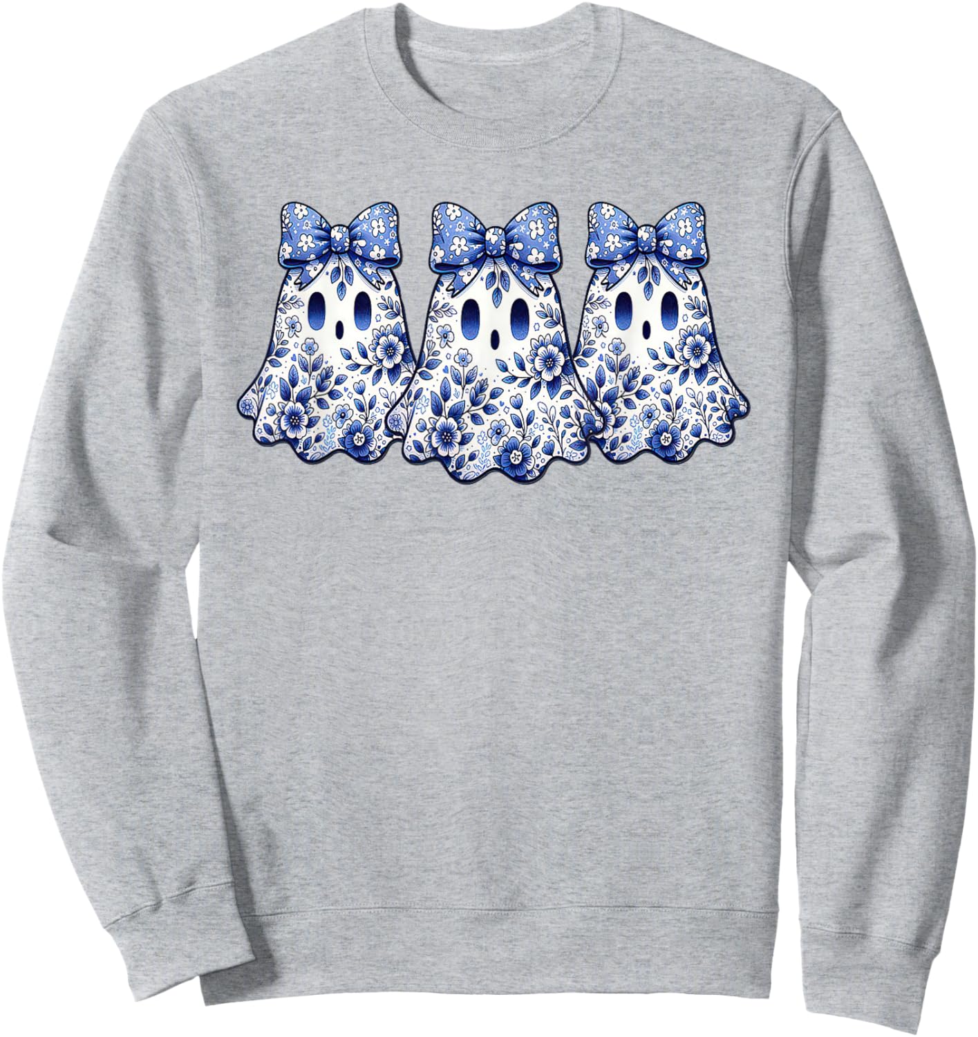 Coquette Toile Ghost Coquette Blue Floral Halloween Ghost Sweatshirt - Sweatshirt | Ash