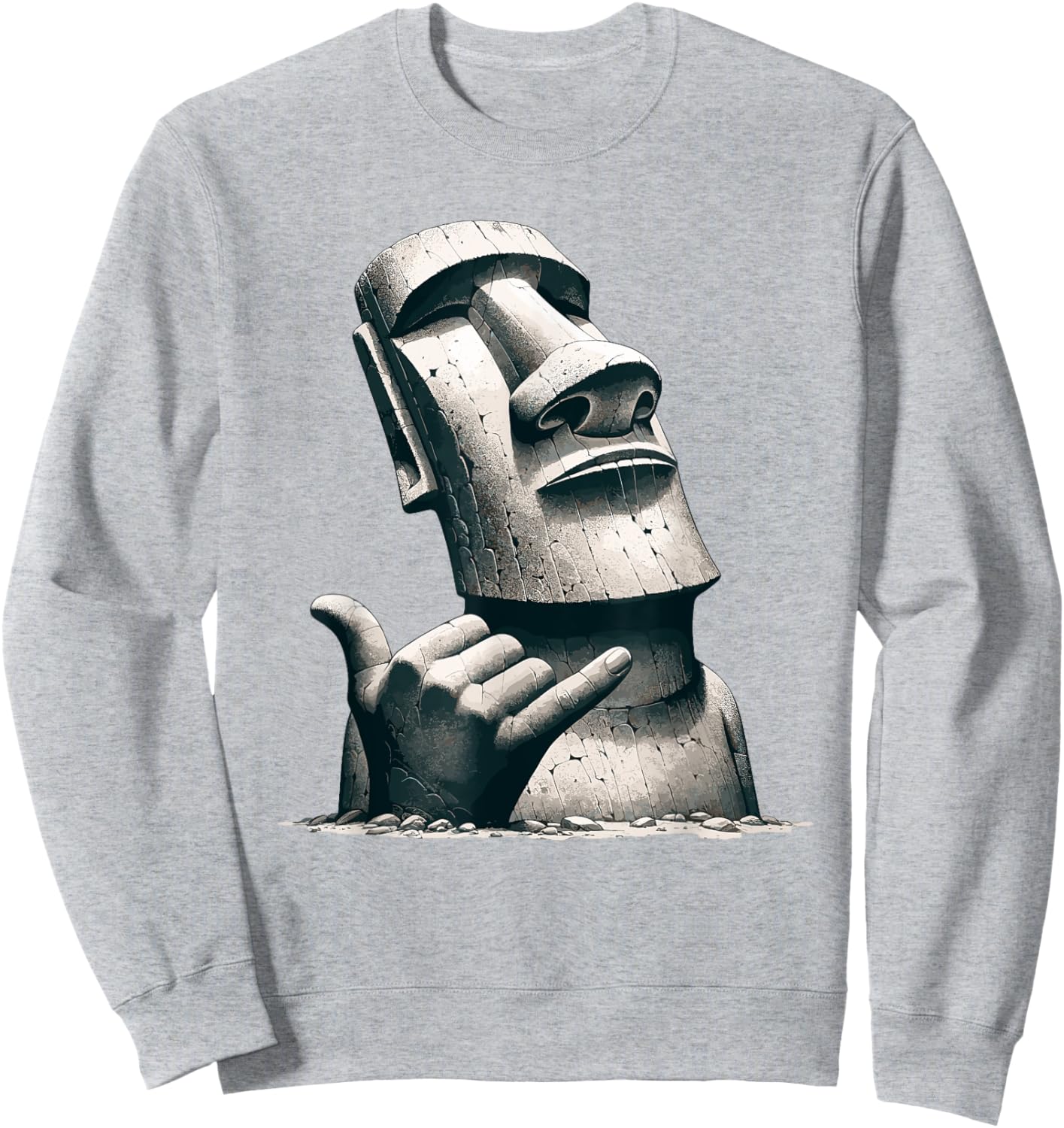 Funny Easter Island Rapa Nui Moai Statue Surfer Shaka Sign Sweatshirt - Sweatshirt | Ash