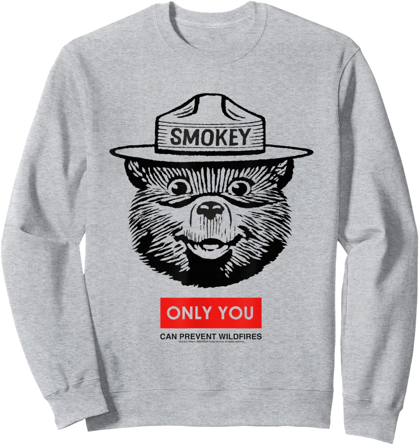 Smokey Bear Only You Can Prevent Forest Fires Minimal Face Sweatshirt - Sweatshirt | Ash