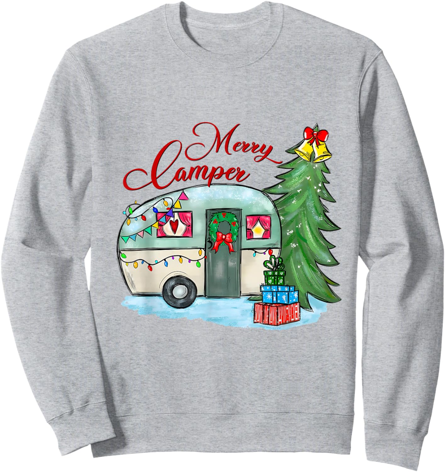 Merry Camper Christmas Santa Camper Camping Truck Xmas Tree Sweatshirt - Sweatshirt | Ash
