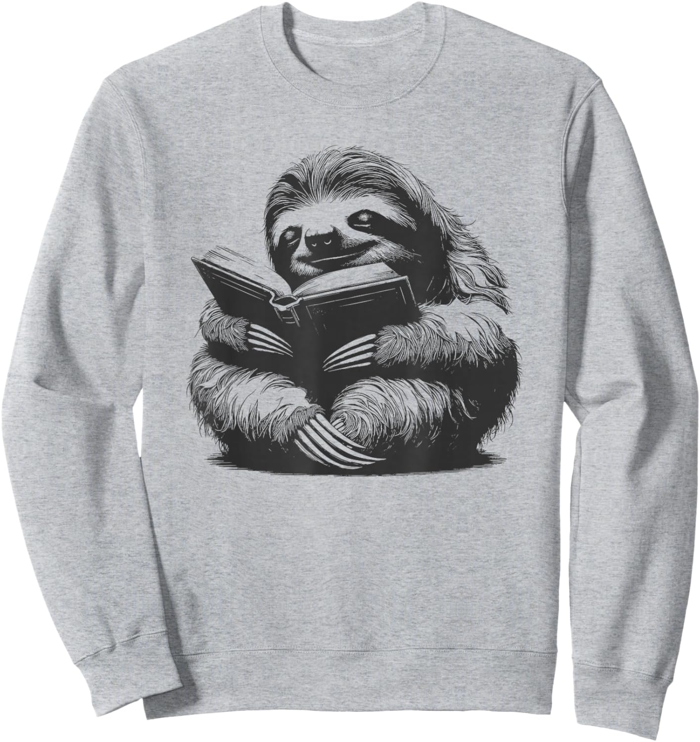 Sleepy Sloth Reading Book Cute Vintage Animal Graphic T-Shirt Sweatshirt - Sweatshirt | Ash