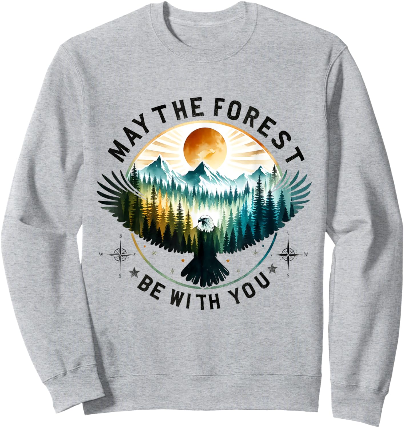 May The Forest Be With You Flying Eagle Sky Forest Sweatshirt - Sweatshirt | Ash