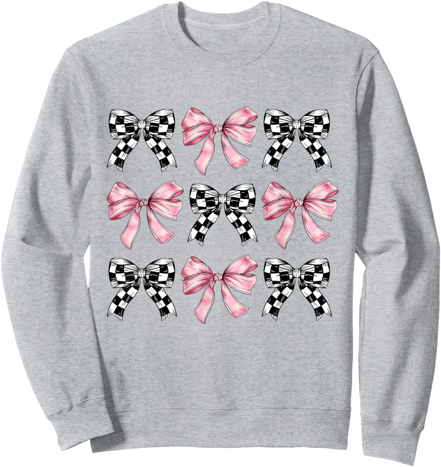 Checkered Pink Bows and Girls Cute Clean Girl Sweatshirt - Sweatshirt | Ash