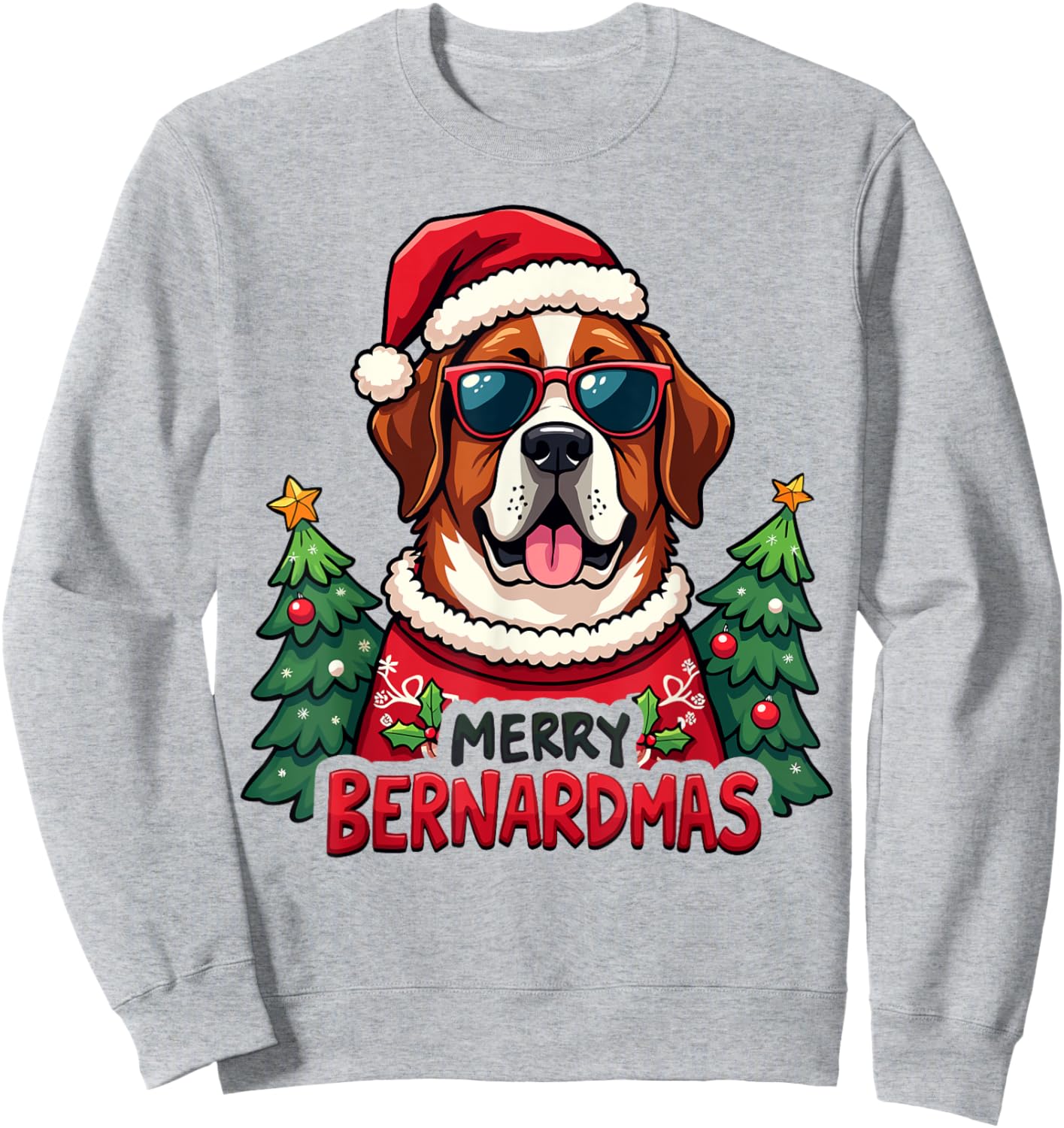 Merry Bernardmas Cute Saint Bernard Christmas Holiday Sweatshirt - Sweatshirt | Ash